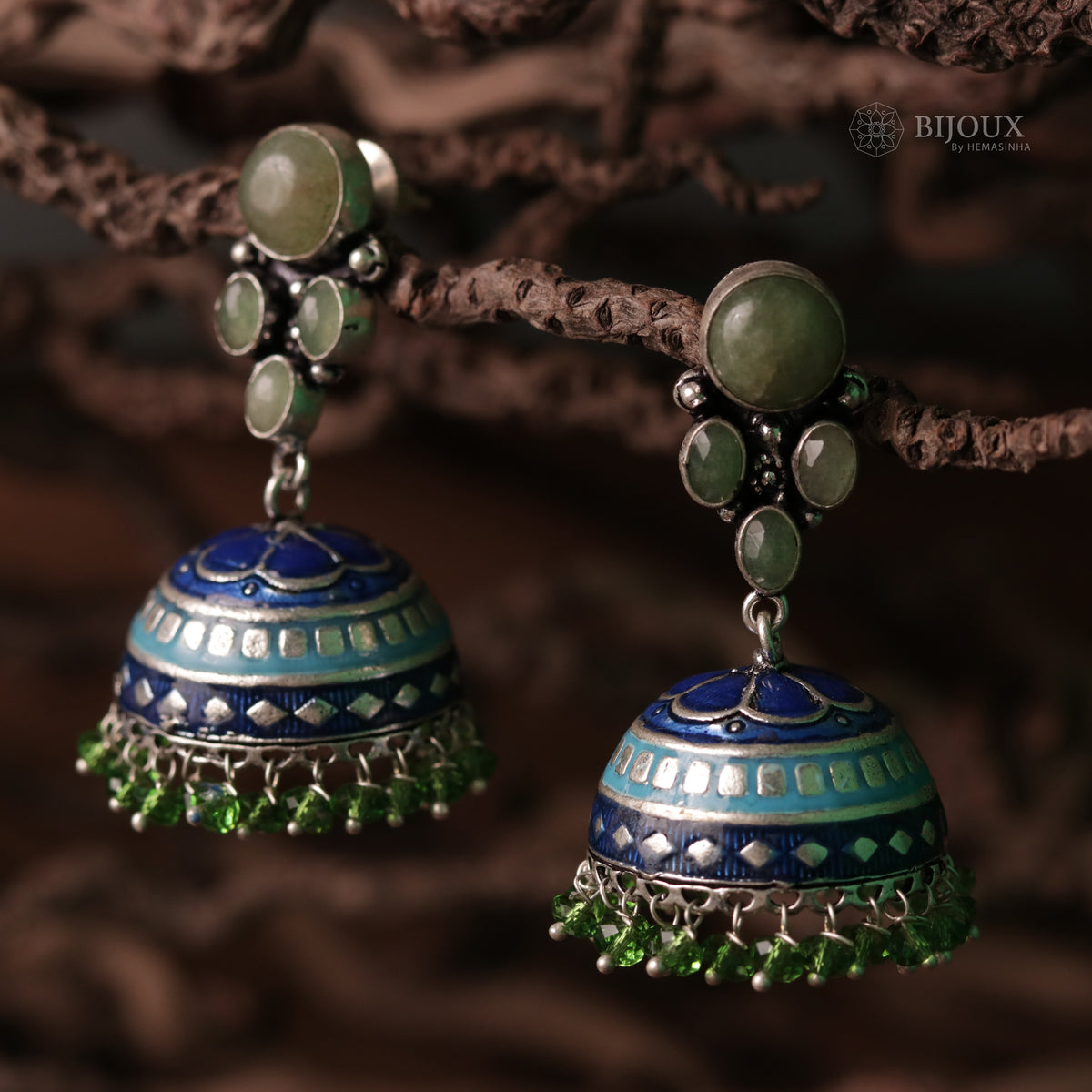 ILLEANA STONE STUDDED HANDPAINTED HANDMADE AMARPALI INSPIRED JHUMKAS ER65