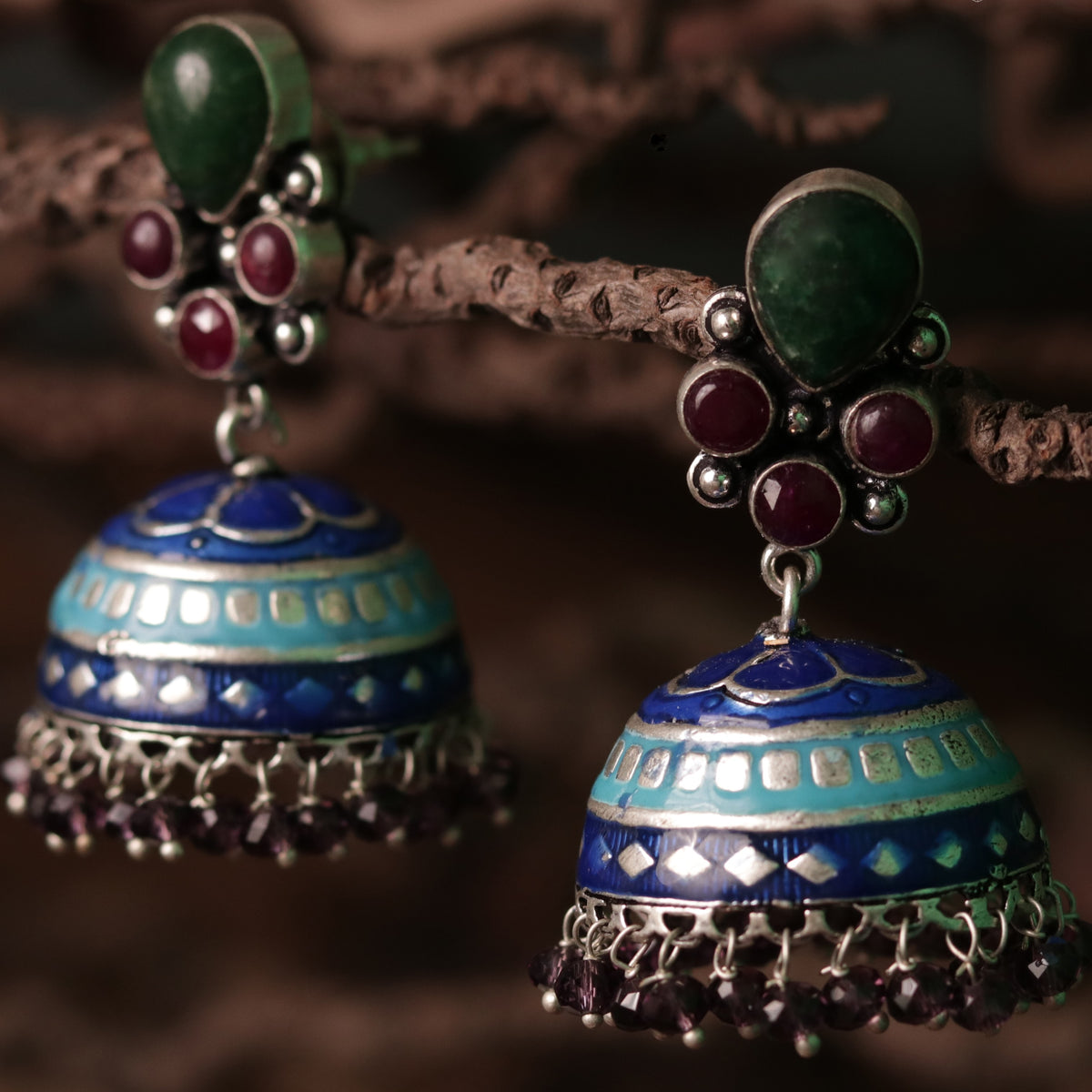 ILLEANA STONE STUDDED HANDPAINTED HANDMADE AMARPALI INSPIRED JHUMKAS ER65