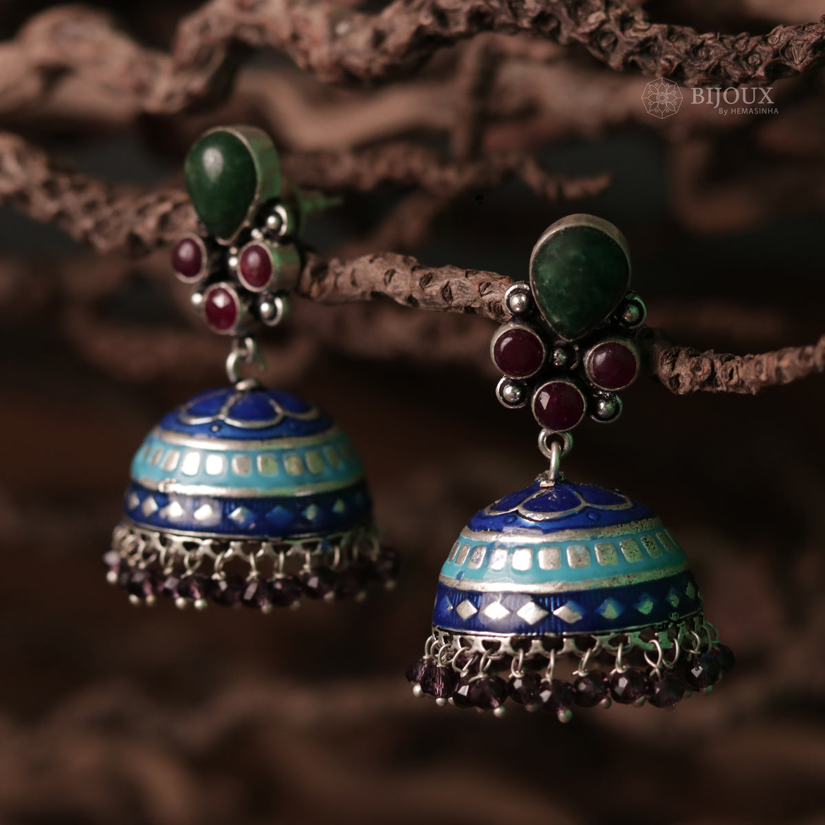 ILLEANA STONE STUDDED HANDPAINTED HANDMADE AMARPALI INSPIRED JHUMKAS ER65
