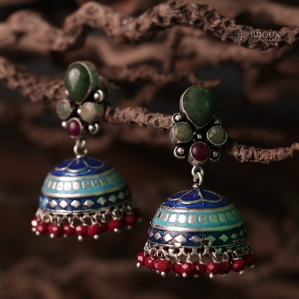 ILLEANA STONE STUDDED HANDPAINTED HANDMADE AMARPALI INSPIRED JHUMKAS ER65