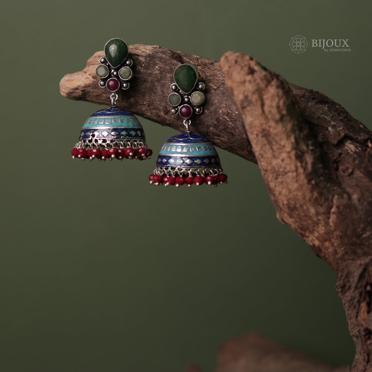 ILLEANA STONE STUDDED HANDPAINTED HANDMADE AMARPALI INSPIRED JHUMKAS ER65