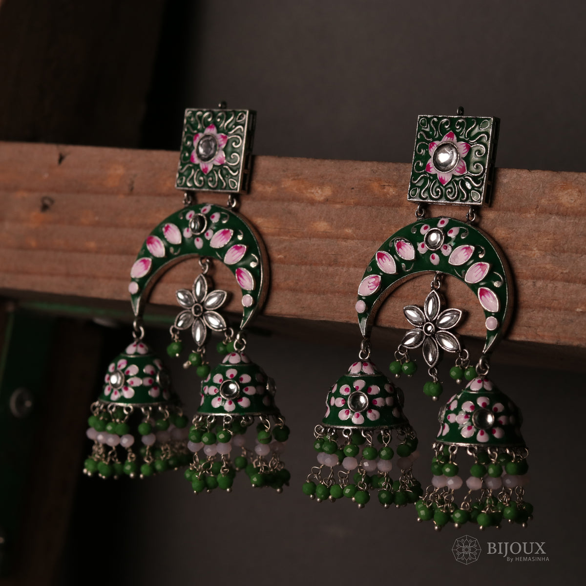 RETRO CHIC DOUBLE TIER SEMI HANDMADE MEENAKARI JHUMKAS ER81