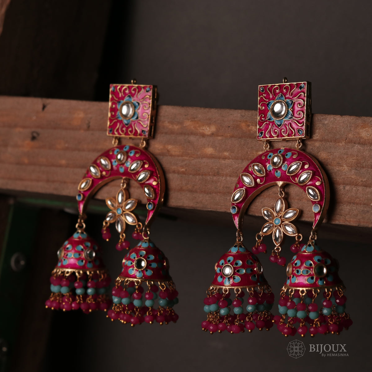 RETRO CHIC DOUBLE TIER SEMI HANDMADE MEENAKARI JHUMKAS ER81
