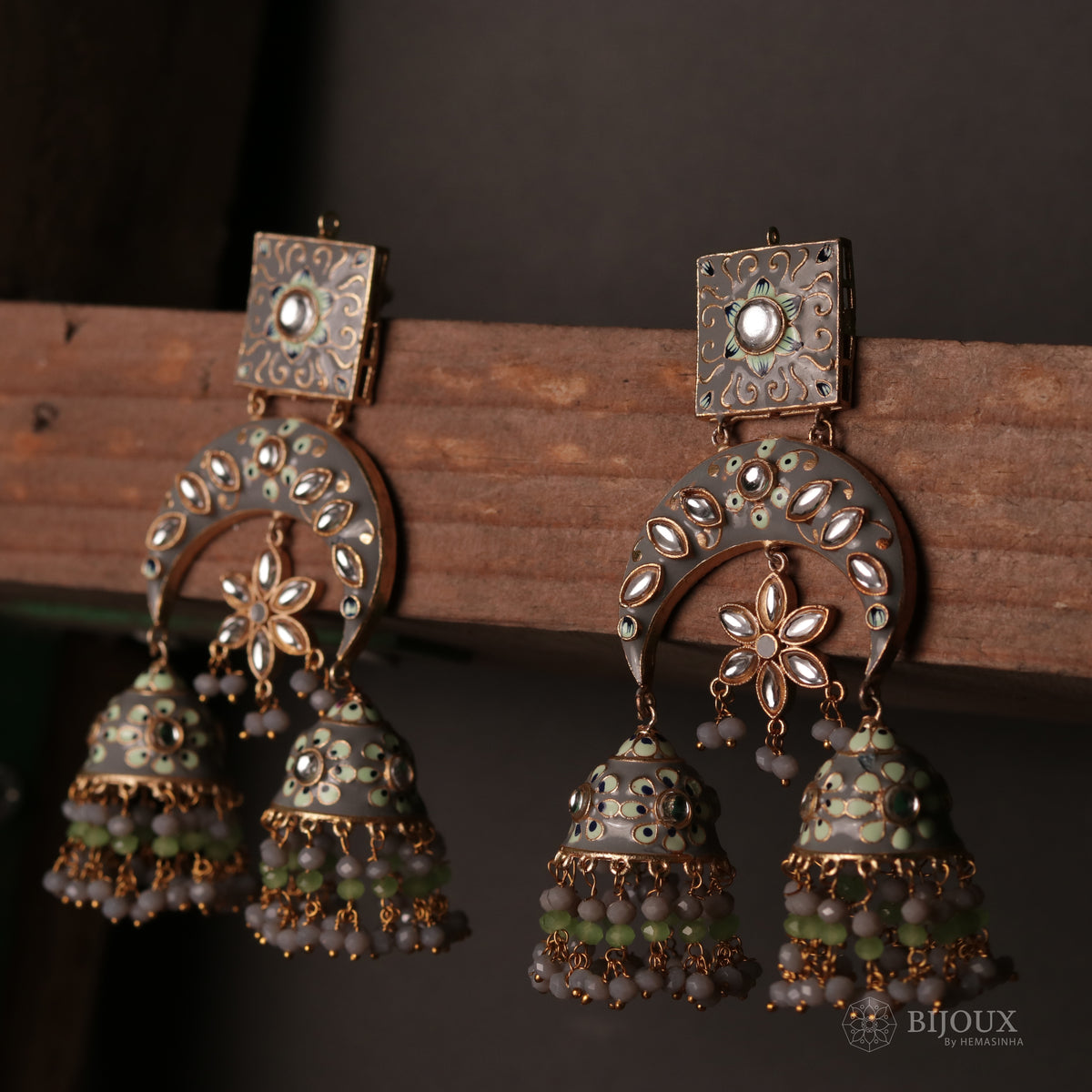 RETRO CHIC DOUBLE TIER SEMI HANDMADE MEENAKARI JHUMKAS ER81