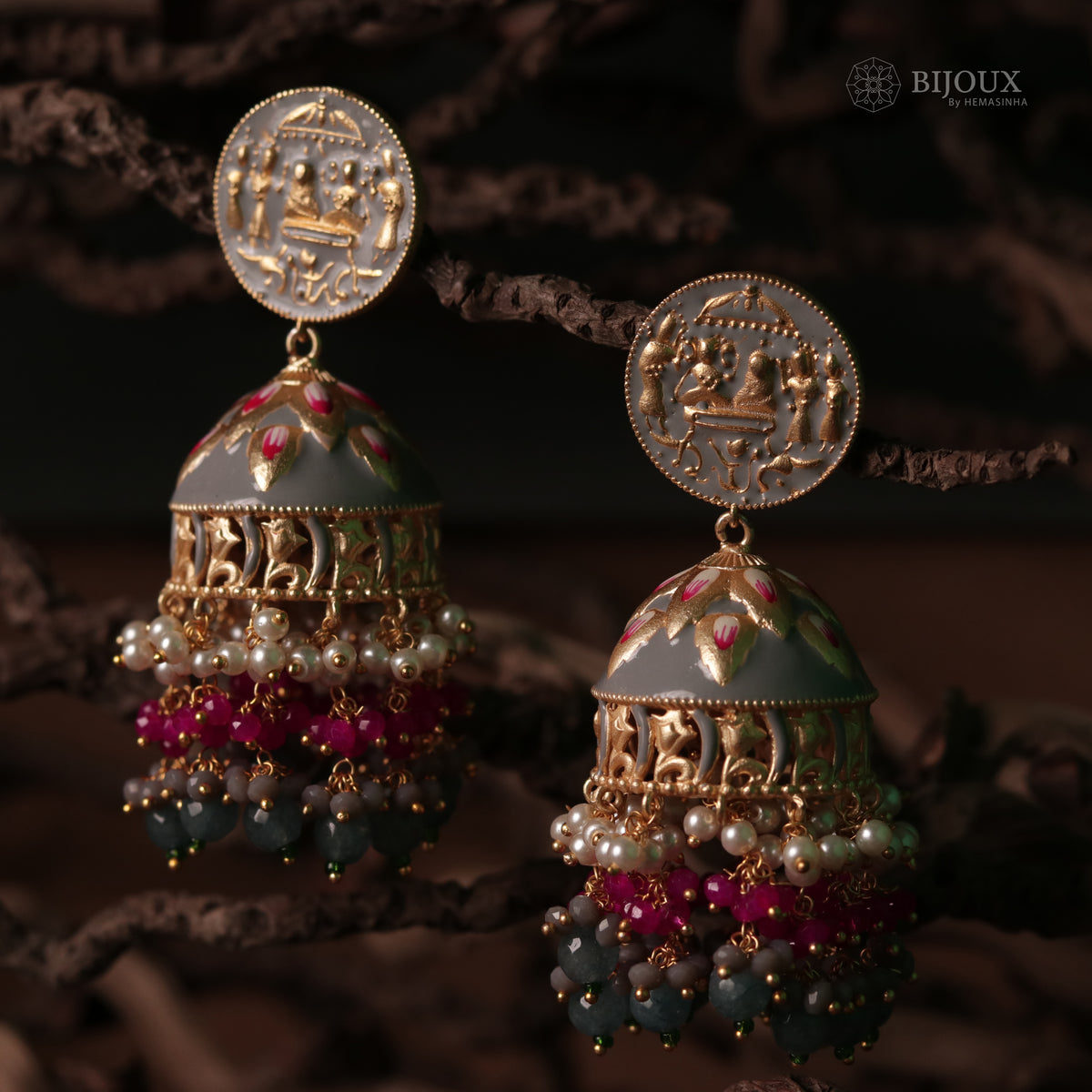 ETERNAL ELEGANCE TRIBAL ART HANDCRAFTED AND HANDPAINTED MEENAKARI JHUMKAS ER88