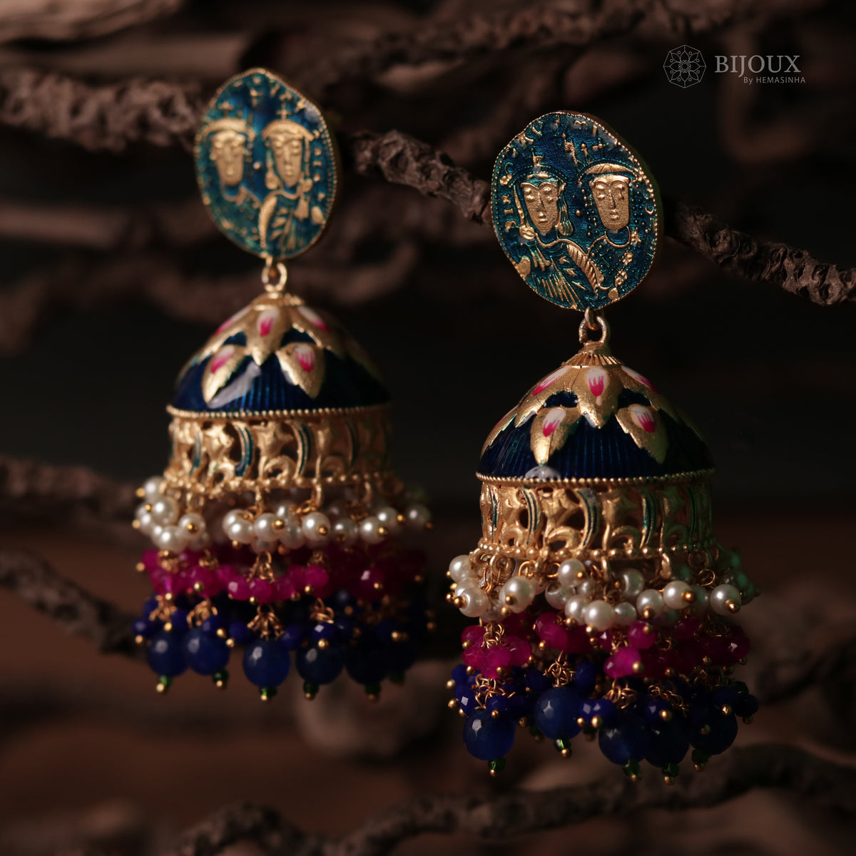 ETERNAL ELEGANCE TRIBAL ART HANDCRAFTED AND HANDPAINTED MEENAKARI JHUMKAS ER88