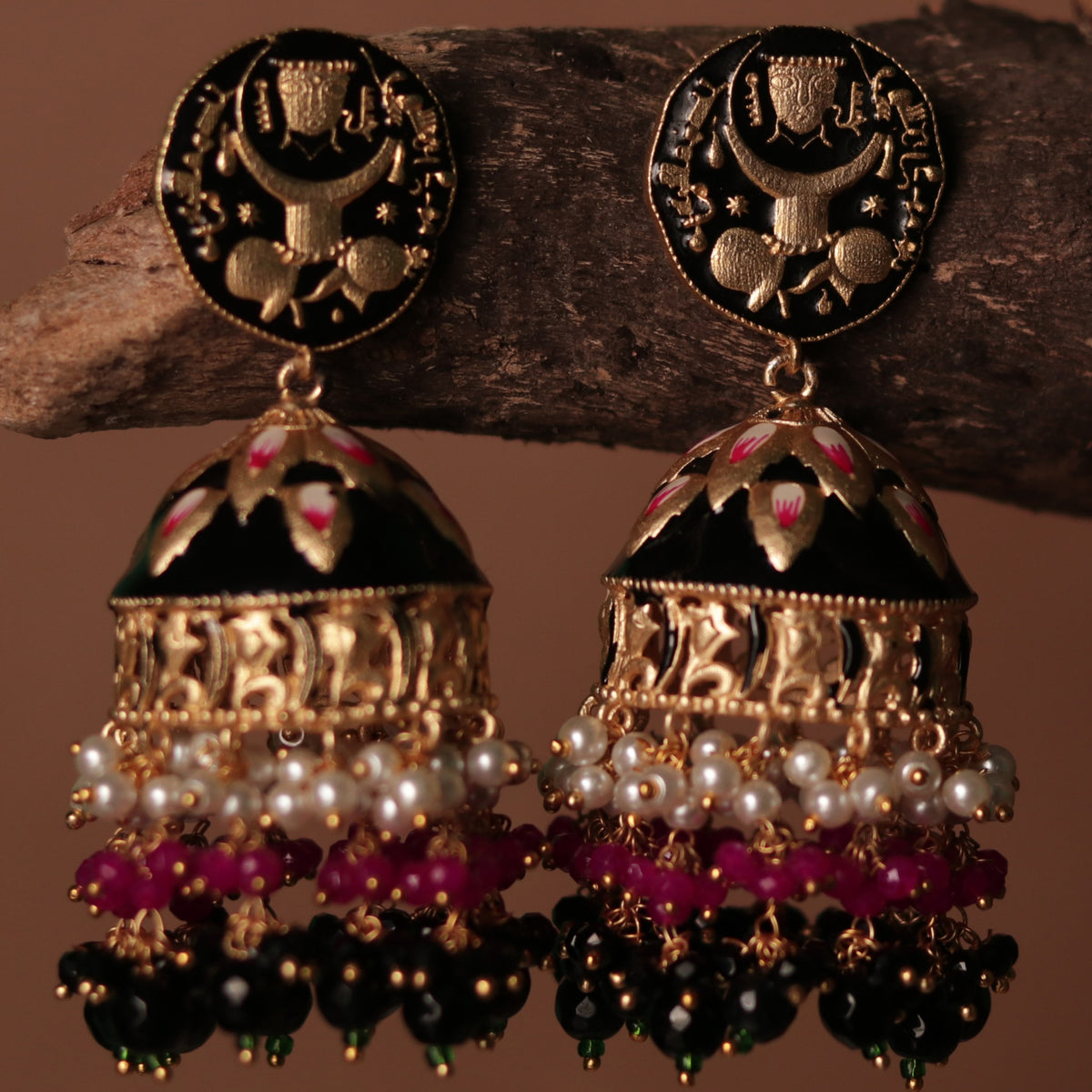 ETERNAL ELEGANCE TRIBAL ART HANDCRAFTED AND HANDPAINTED MEENAKARI JHUMKAS ER88