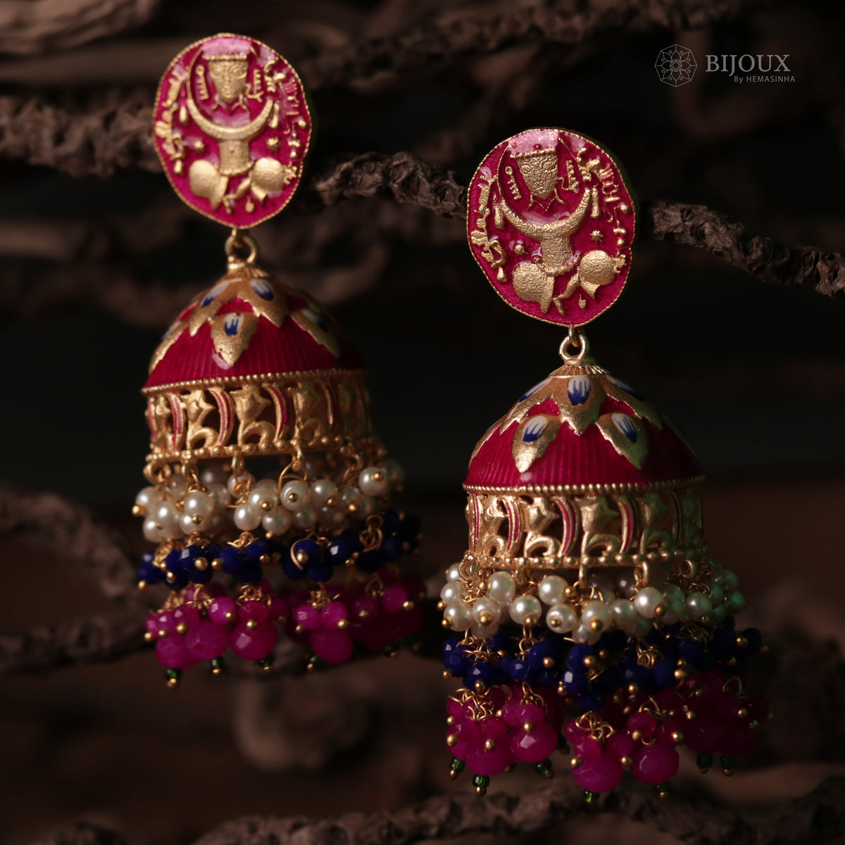 ETERNAL ELEGANCE TRIBAL ART HANDCRAFTED AND HANDPAINTED MEENAKARI JHUMKAS ER88