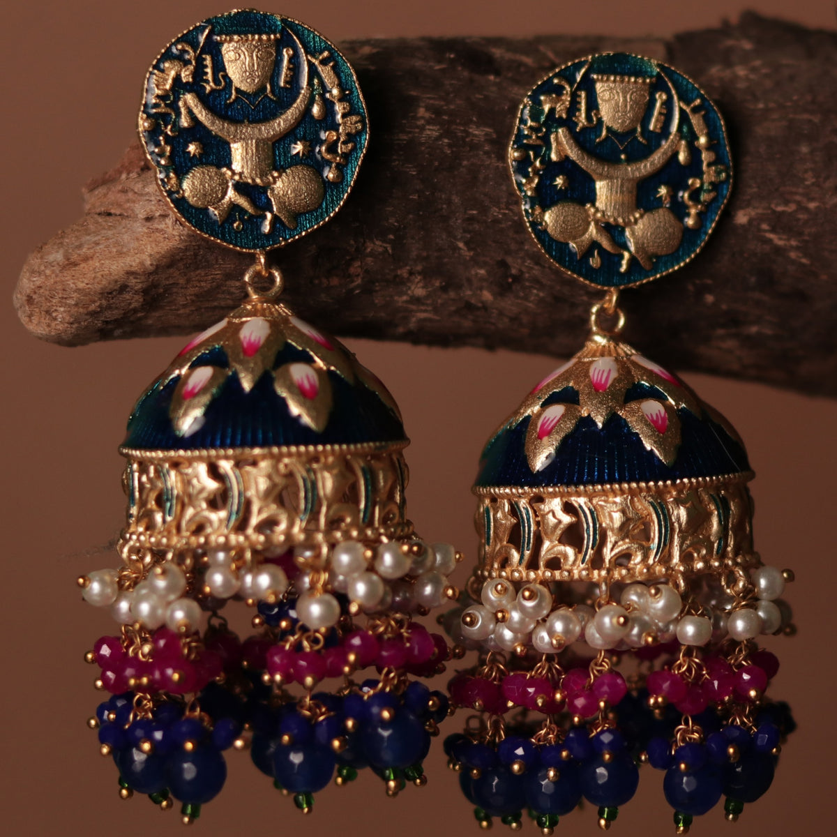 ETERNAL ELEGANCE TRIBAL ART HANDCRAFTED AND HANDPAINTED MEENAKARI JHUMKAS ER88