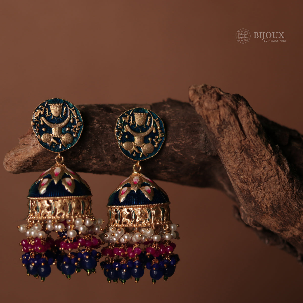 ETERNAL ELEGANCE TRIBAL ART HANDCRAFTED AND HANDPAINTED MEENAKARI JHUMKAS ER88