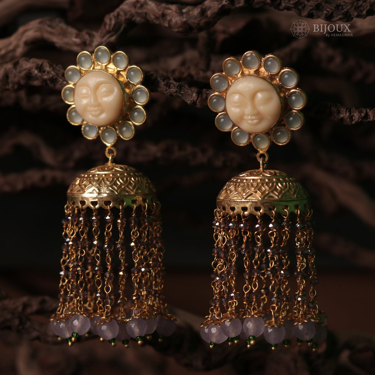 HARIKA FACE CARVED SEMI HANDMADE JHUMKAS WITH BEADS ER89