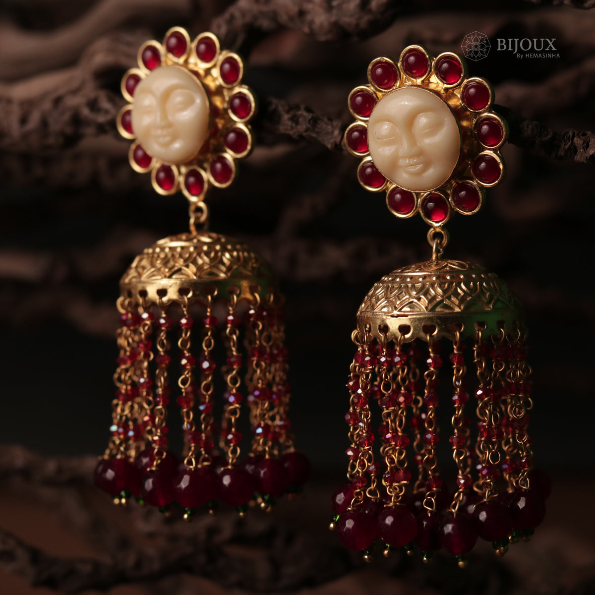 HARIKA FACE CARVED SEMI HANDMADE JHUMKAS WITH BEADS ER89