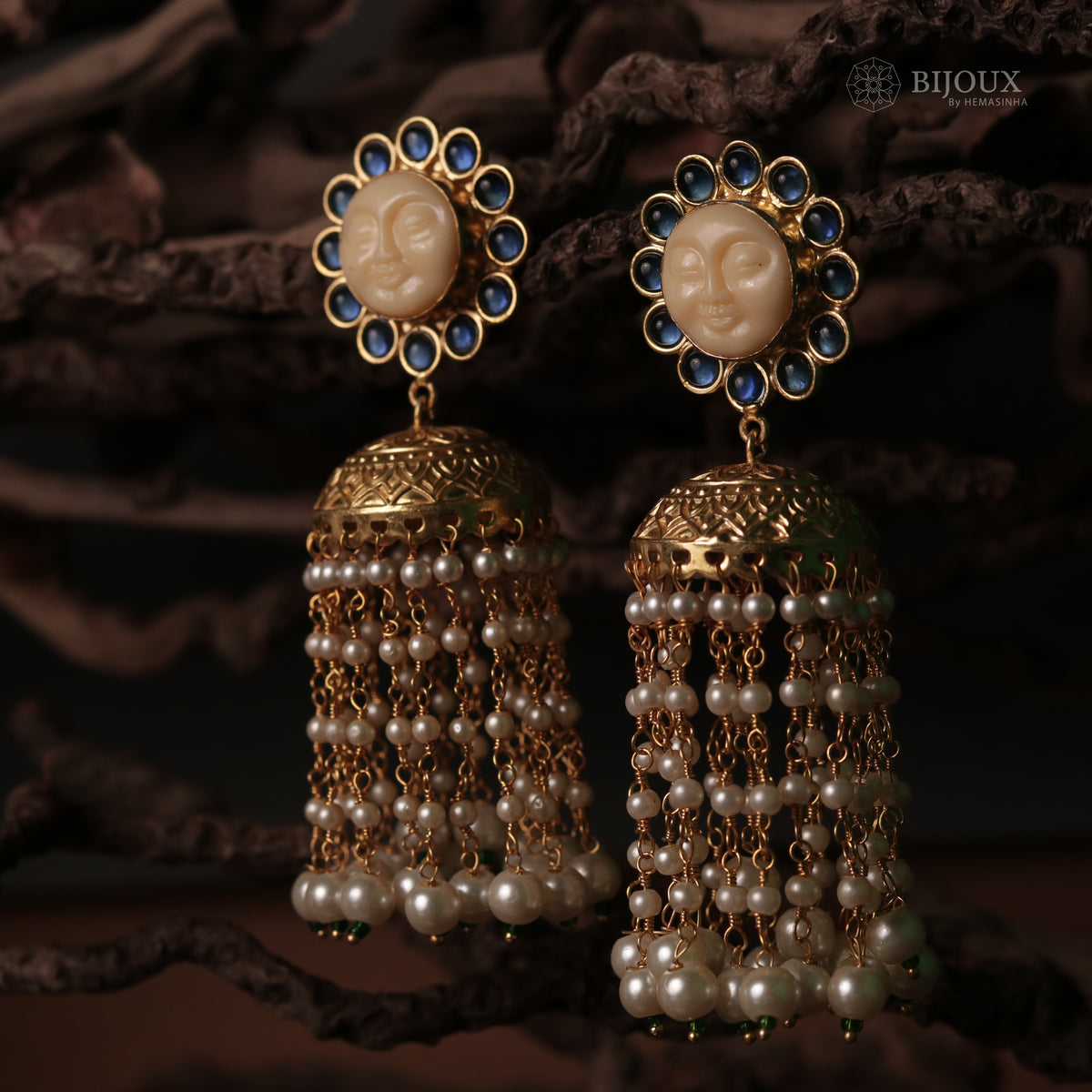 HARIKA FACE CARVED SEMI HANDMADE JHUMKAS WITH BEADS ER89