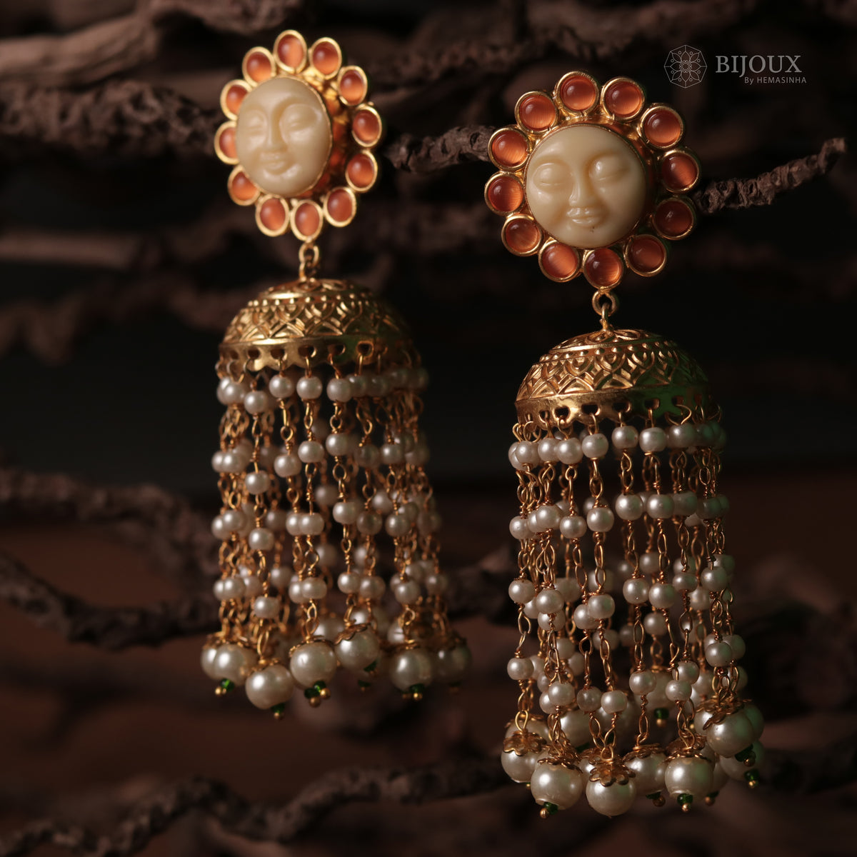 HARIKA FACE CARVED SEMI HANDMADE JHUMKAS WITH BEADS ER89