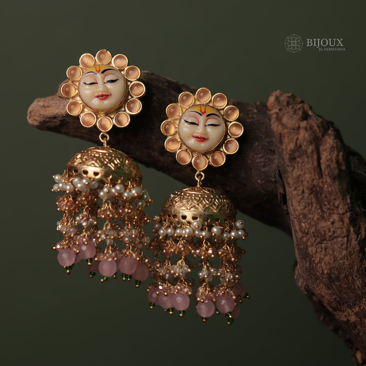 SUNFLOWER SEMI HANDMADE BEADEDJHUMKAS EARRING WITH BEADS ER90
