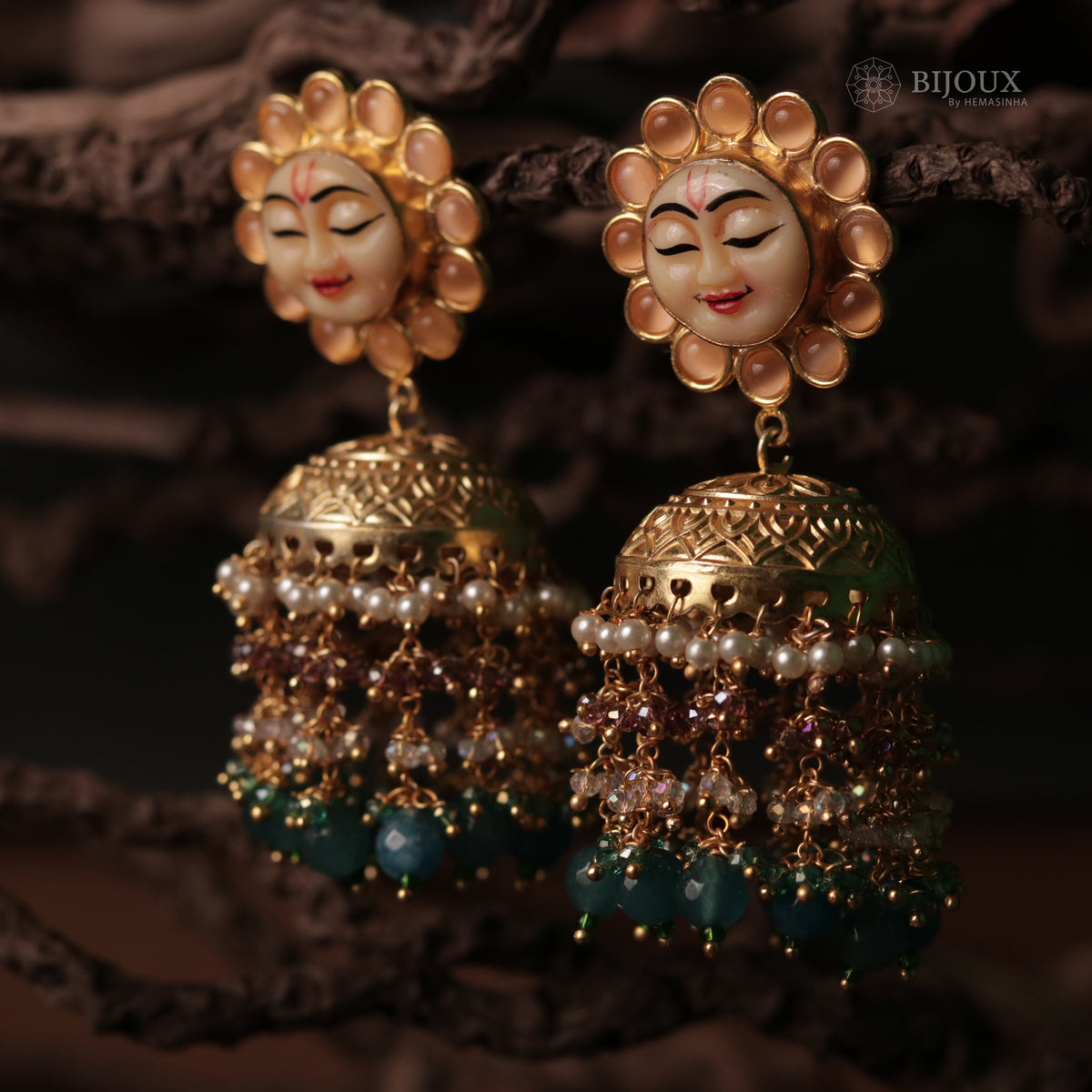 SUNFLOWER SEMI HANDMADE BEADEDJHUMKAS EARRING WITH BEADS ER90