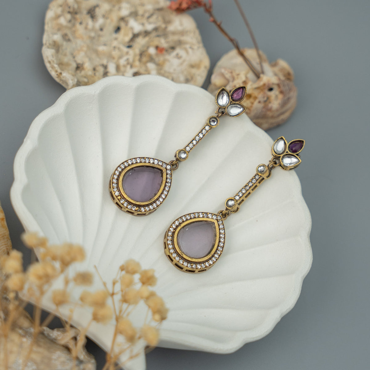 MILA SEMI HANDMADE MONALISA STONE EARRINGS/DANGLER ER911