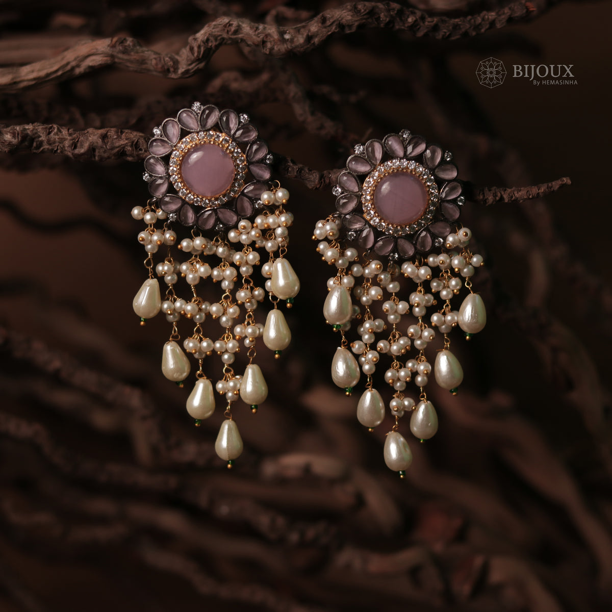 JHANSI CARVING STONES HANDMADE BEADED GOLD-TONED EARRING -ER93