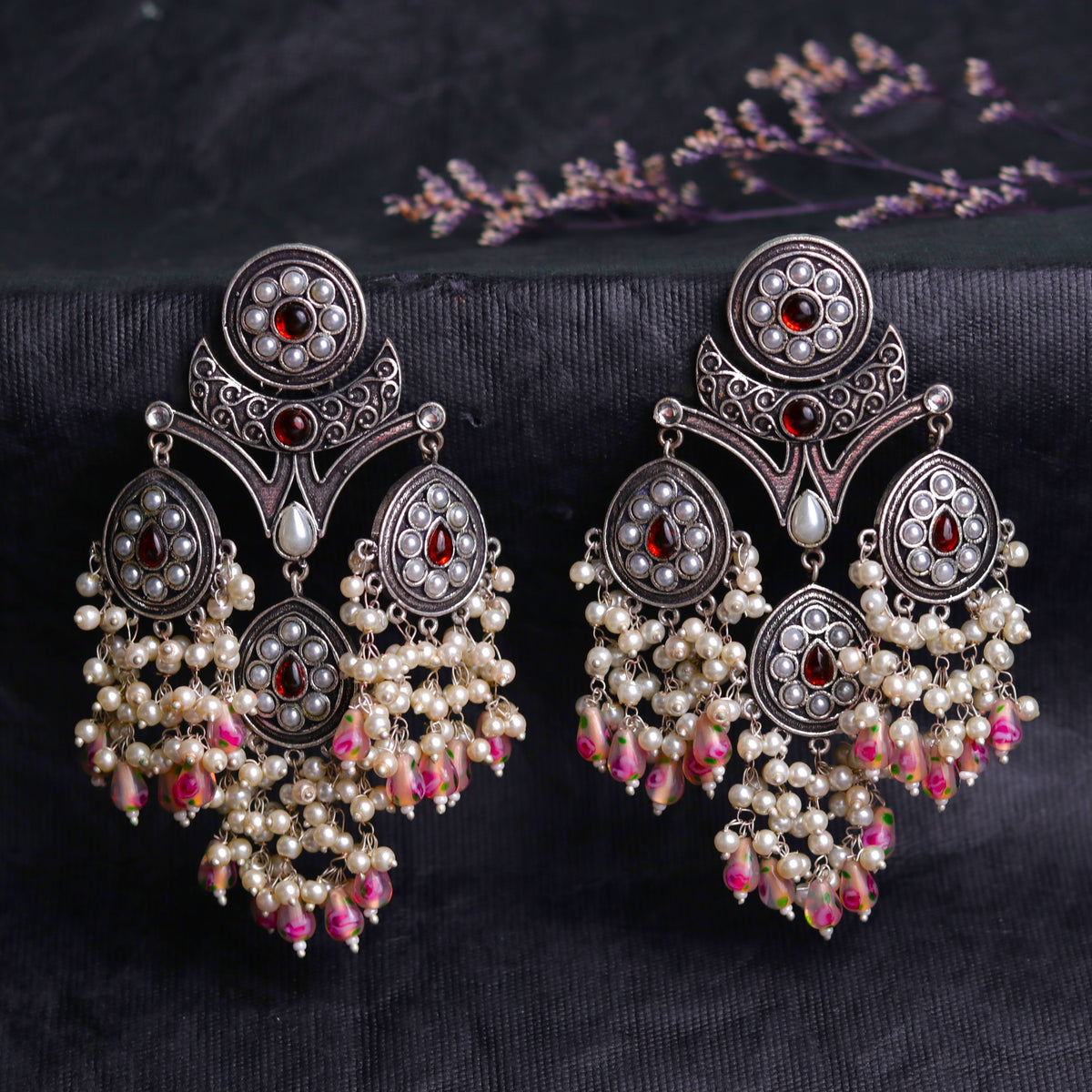 ARABELLA SEMIHANDMADE JUMBO OXIDIZED BEADED EARRING ER106
