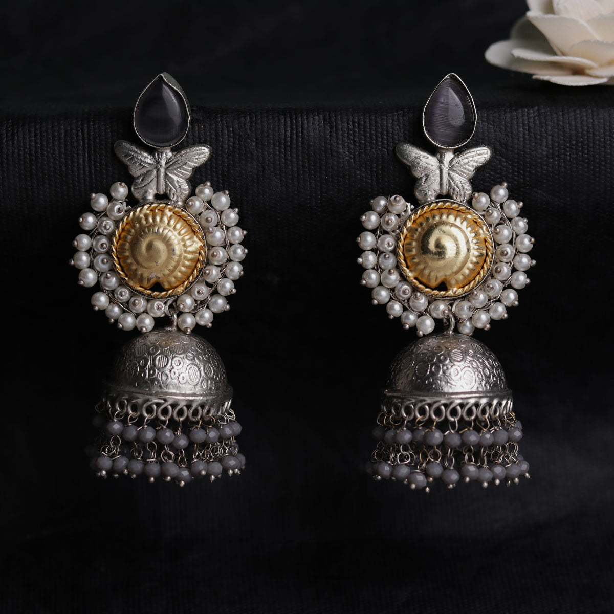 ARRIKA SILVER LOOK ALIKE HANDMADE DUALTONE JHUMKA ER105