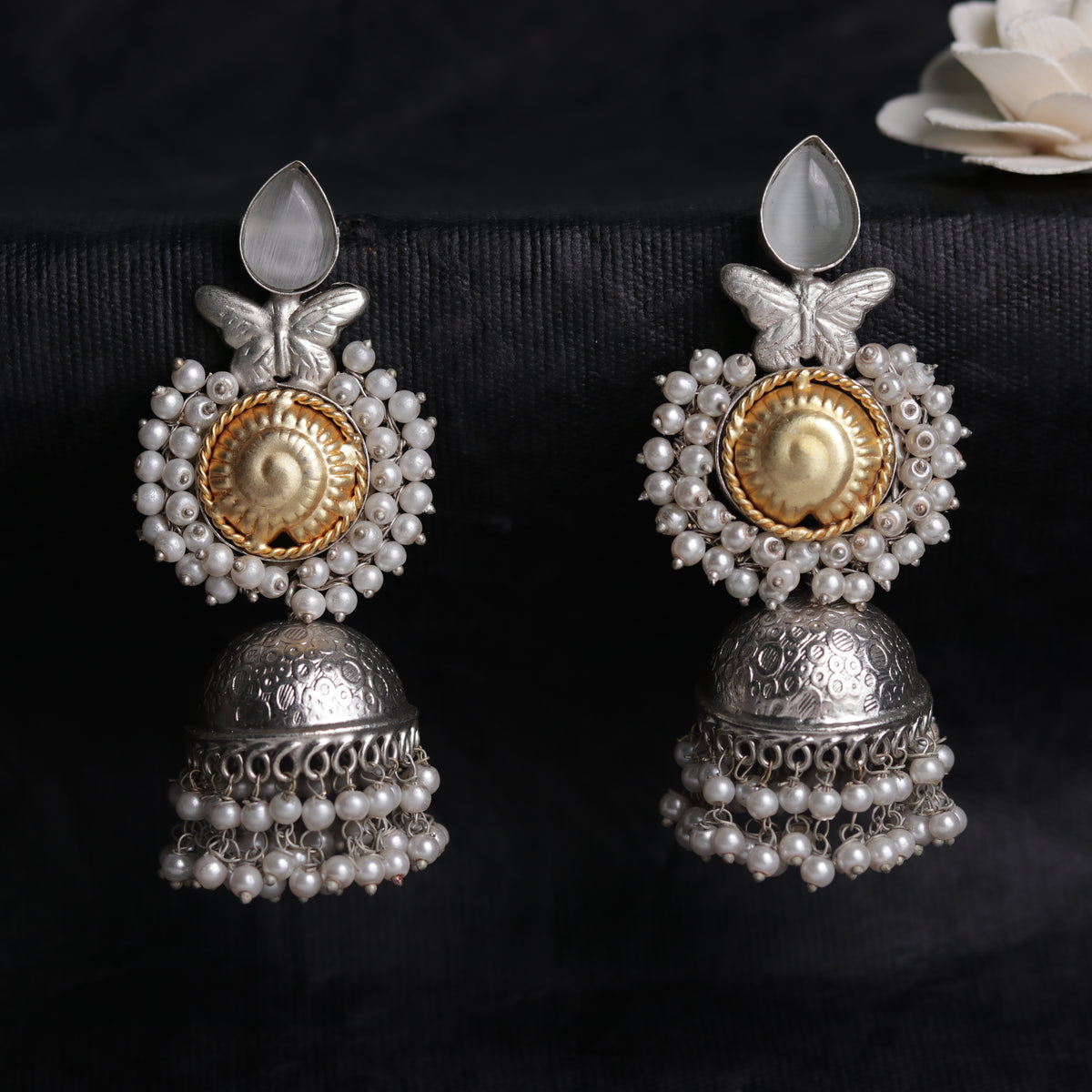 ARRIKA SILVER LOOK ALIKE HANDMADE DUALTONE JHUMKA ER105