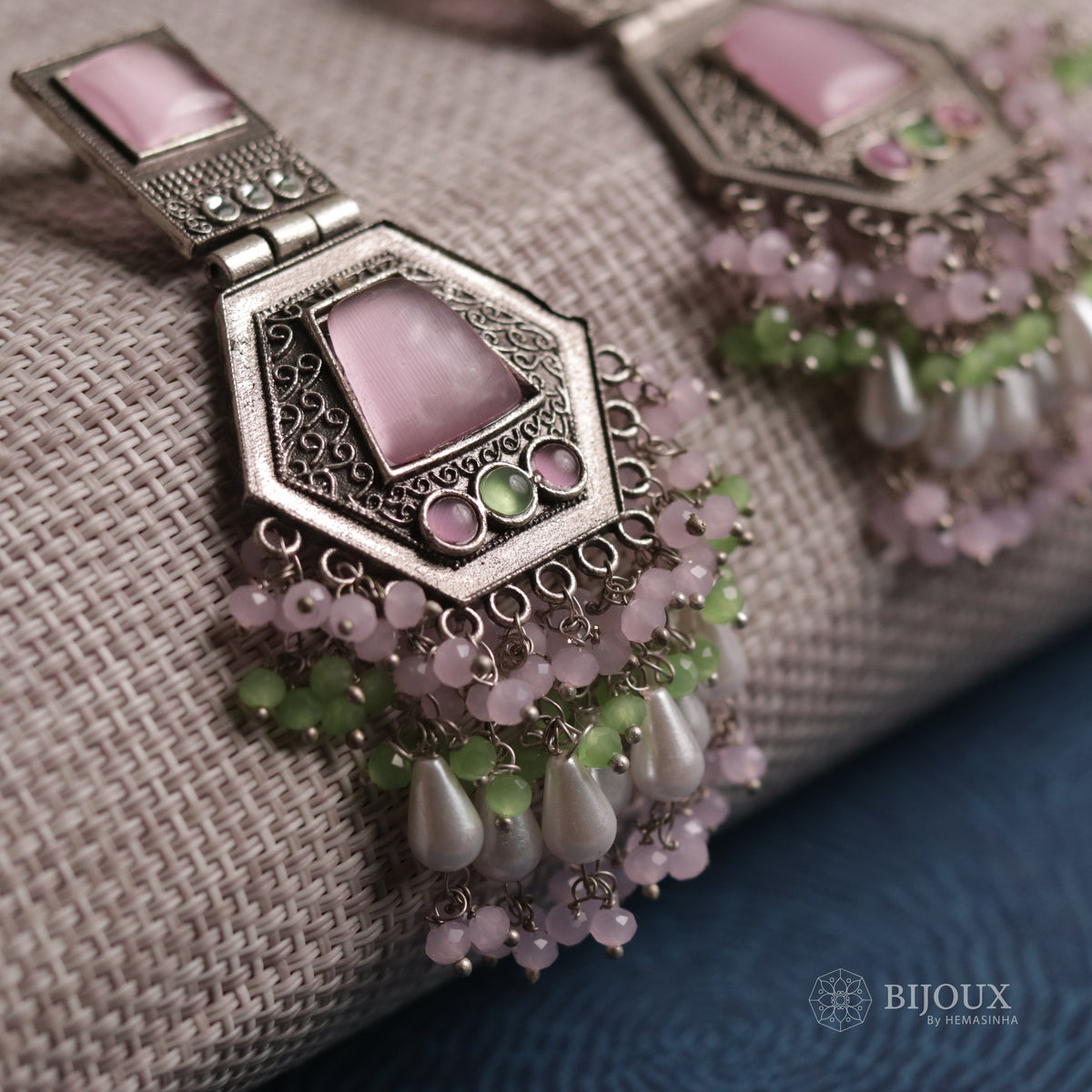 TWIN TIRE MONALISA STONE  SEMI-HANDMADE  EARRINGS ER39