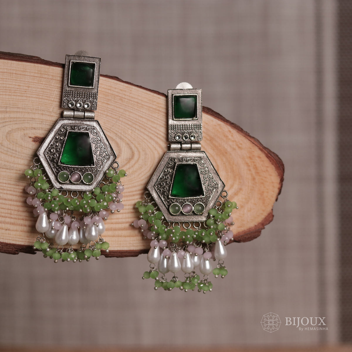 TWIN TIRE MONALISA STONE  SEMI-HANDMADE  EARRINGS ER39