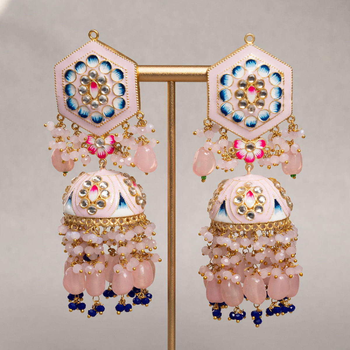 GOLD-TONE MEENAKARI SEMI HANDMADE JHUMKAS EARRINGS ER85