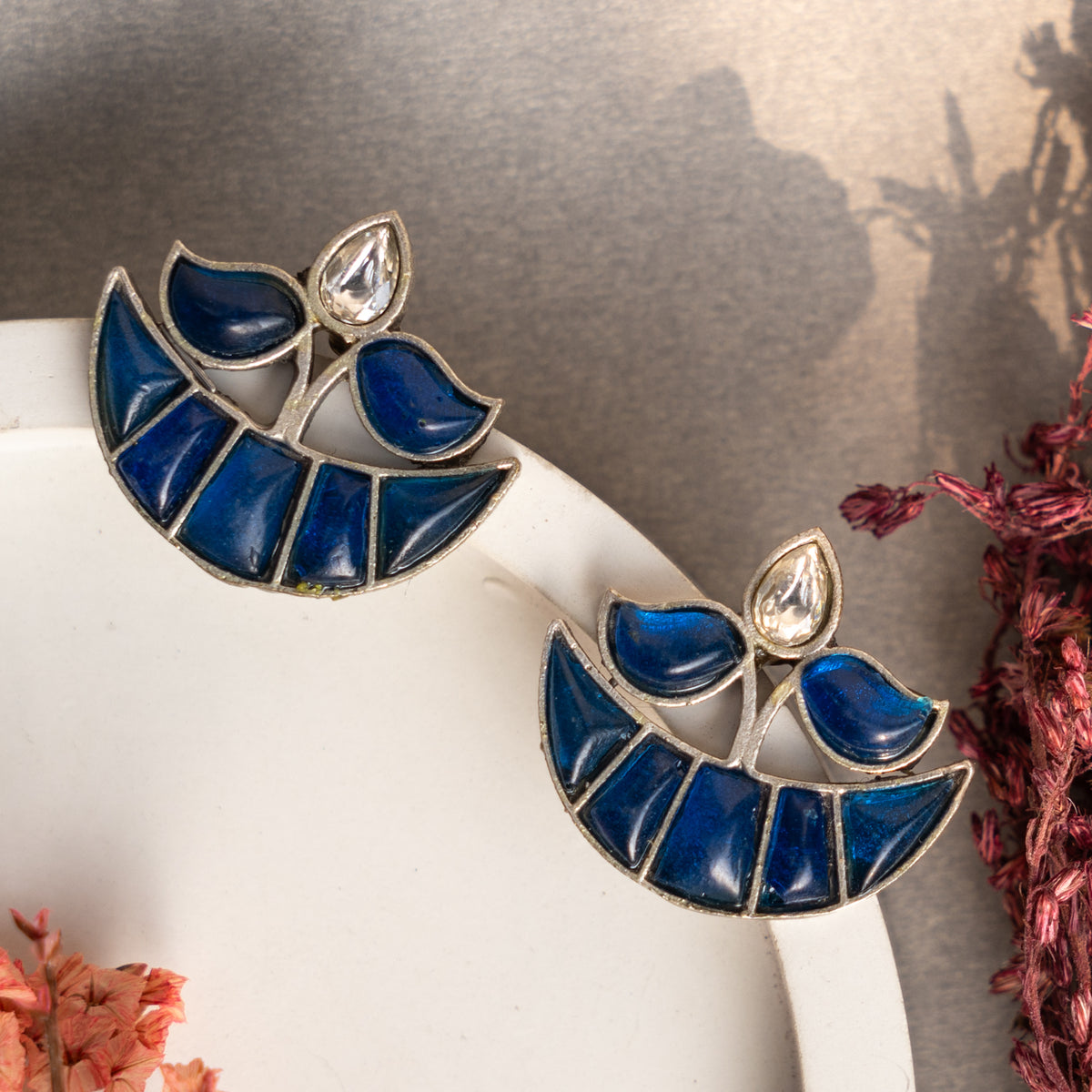 LIMA FAUX SILVER SEMI HANDMADE STUDS EARRINGS ER679