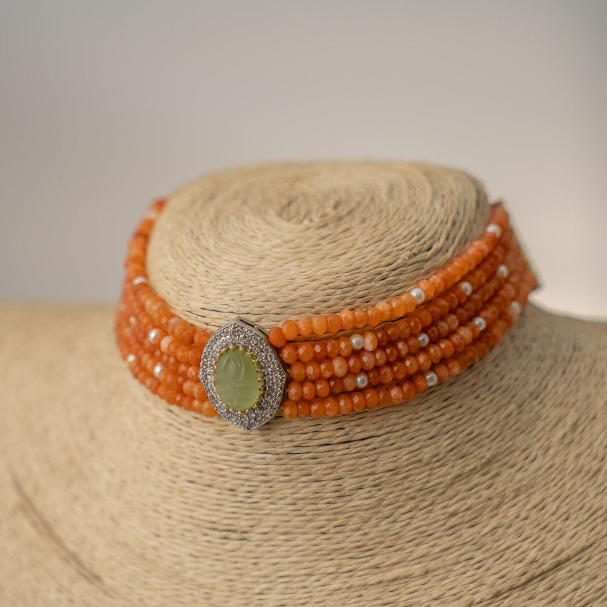 ARLO BIJOUX PREMIUM HANDMADE ONEX BEADS ZIRCON AND CARVING STONE CHOKER CH407