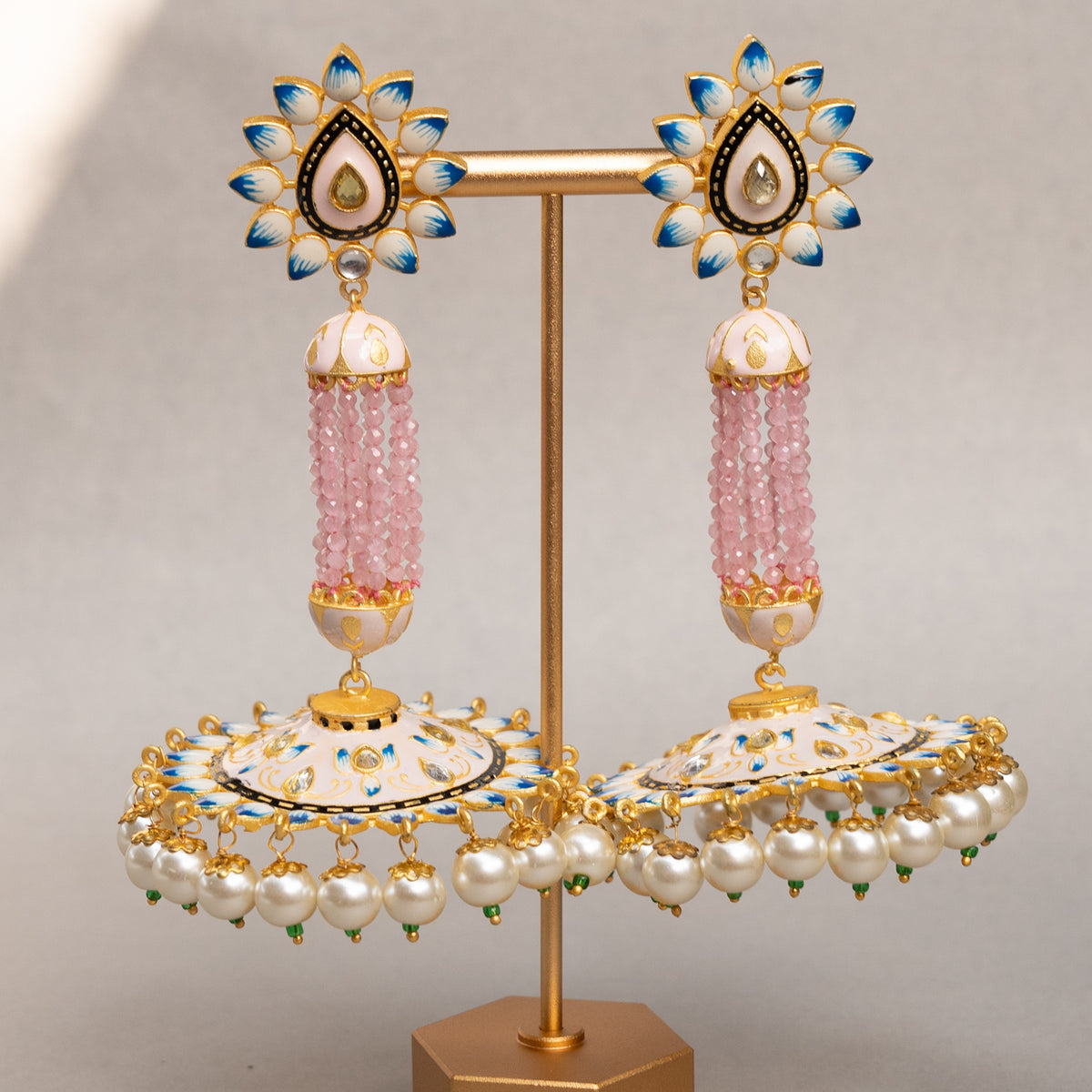 GOLD-TONE MEENAKARI SEMI HANDMADE JHUMKAS EARRINGS ER86