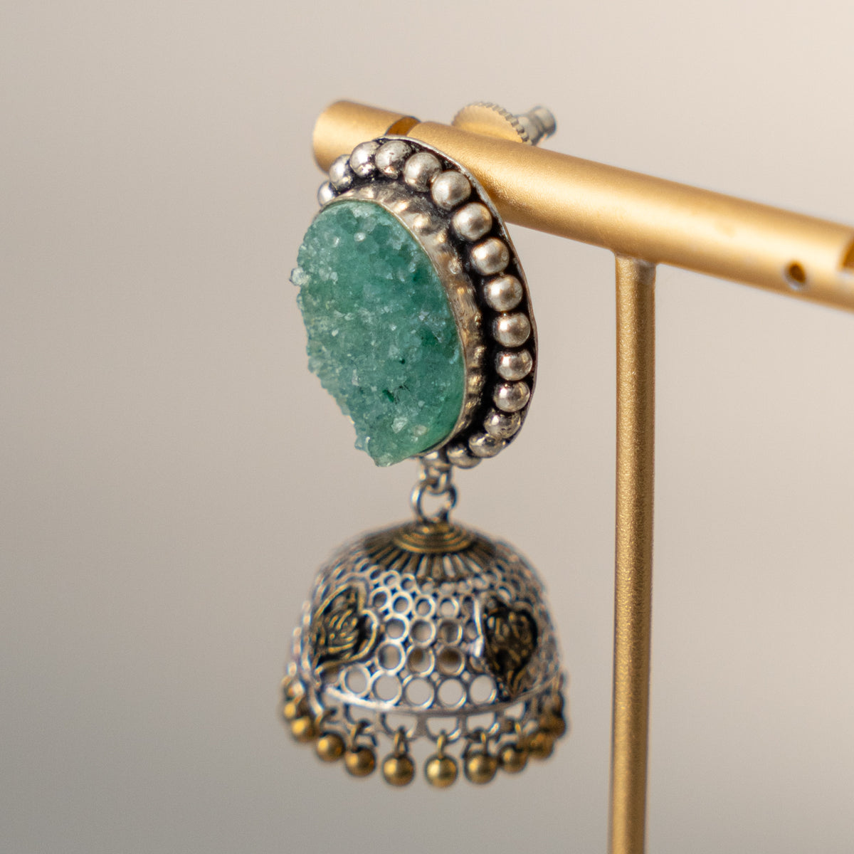 NISHASHA SEMI HANDMADE OXIDIZED AND NATURAL AGATE STONE JHUMKAS/EARRINGS ER473