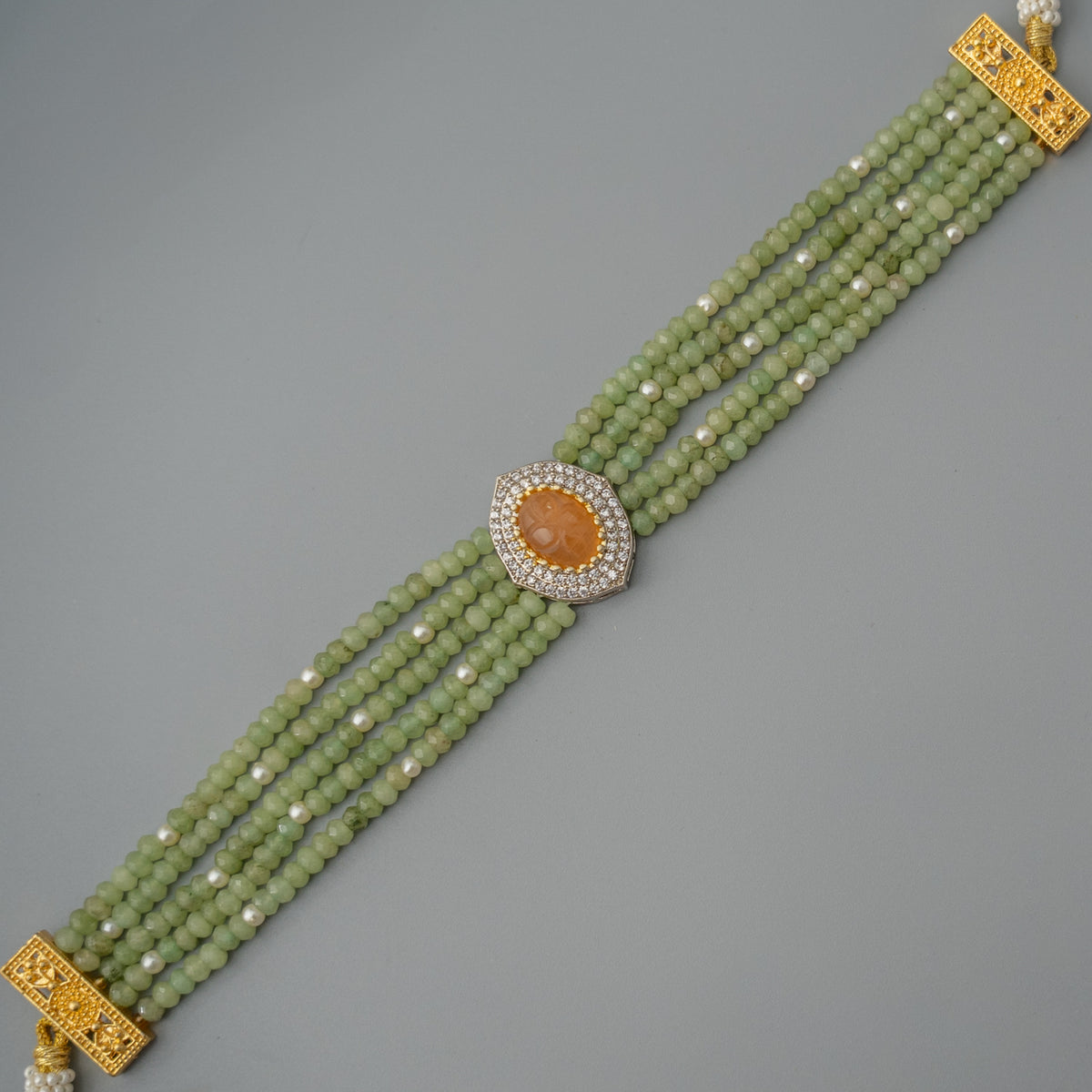 ARLO BIJOUX PREMIUM HANDMADE ONEX BEADS ZIRCON AND CARVING STONE CHOKER CH407