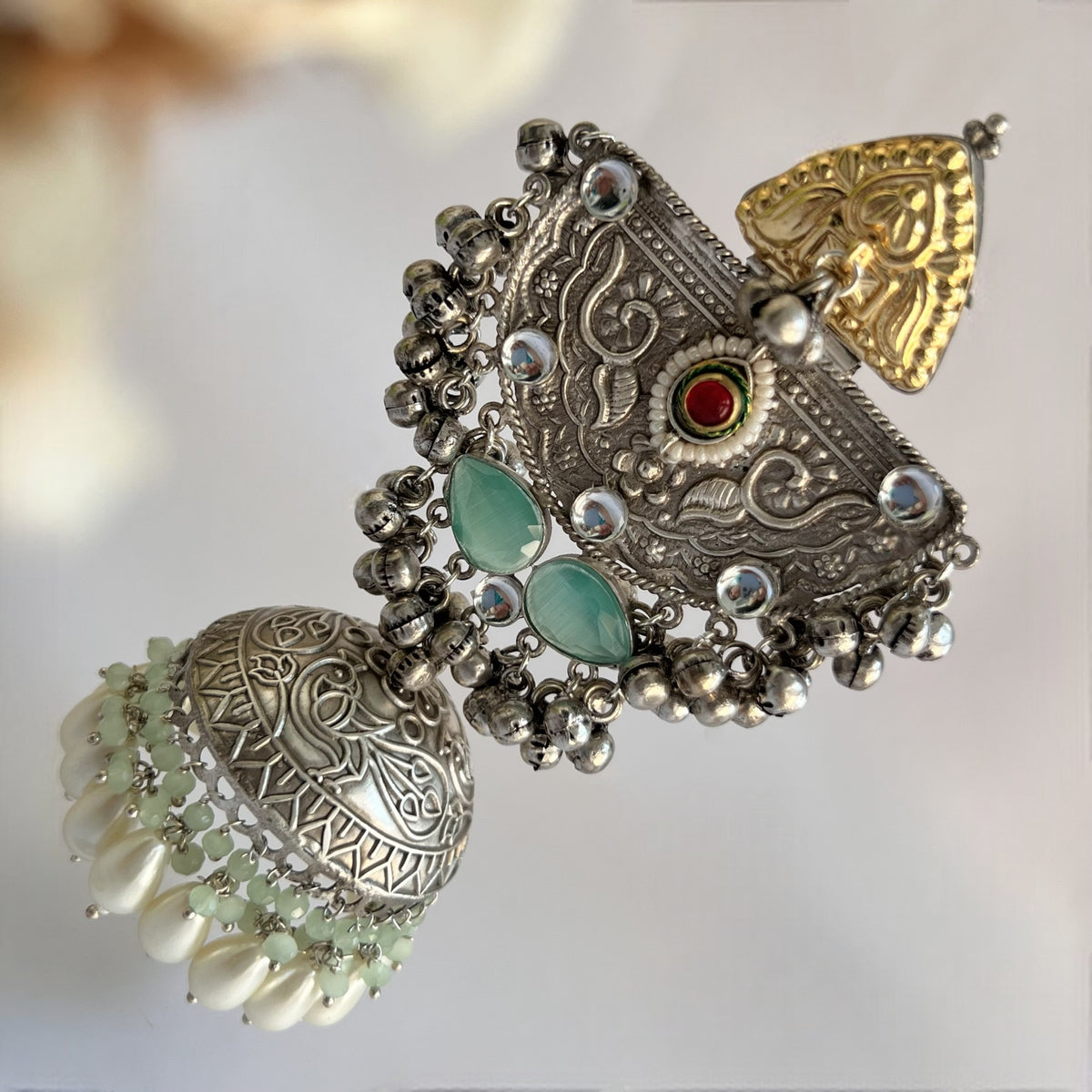 ÉLIRA SILVER LOOK ALIKE HAND HAMMERED DUAL TONED JUMBO JHUMKA ER558