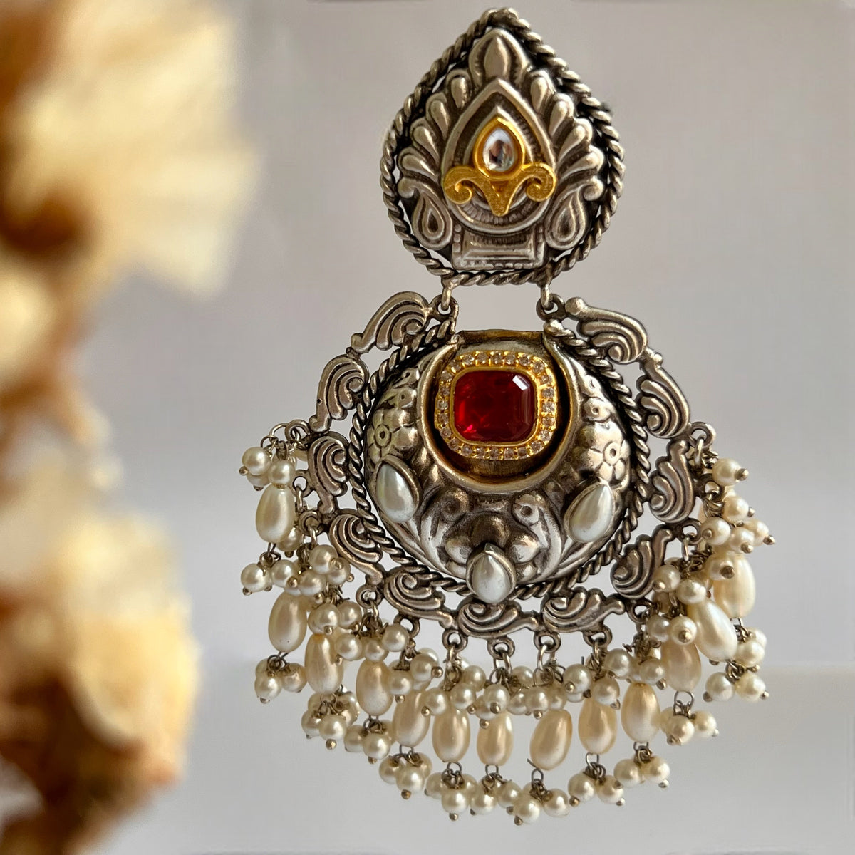 ANISE SILVER LOOK ALIKE DUAL-TONED SILVER POLISH HANDMADE DANGLERS ER564