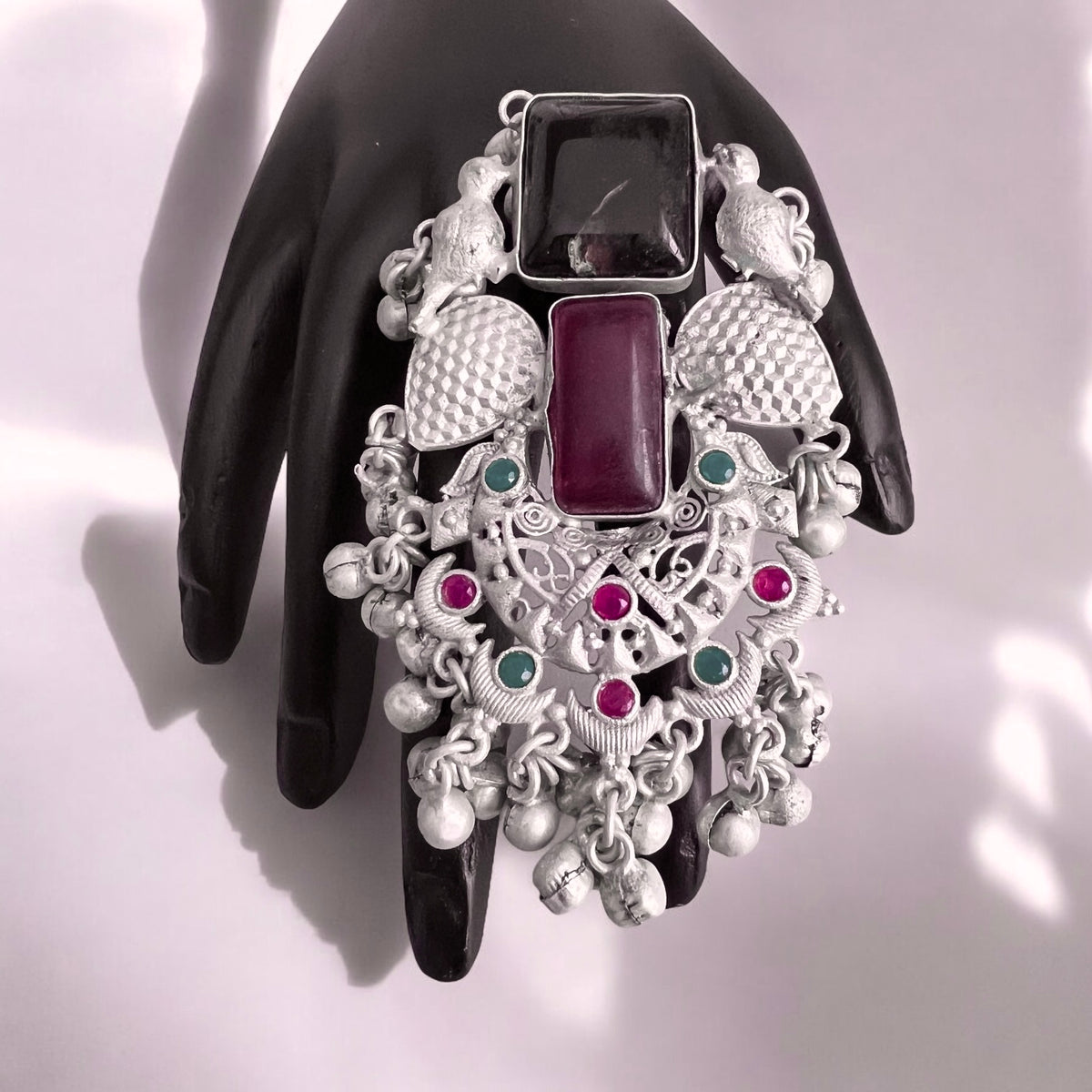 LUCIA PREMIUM HANDMADE NATURAL STONES SILVER POLISH RING R57