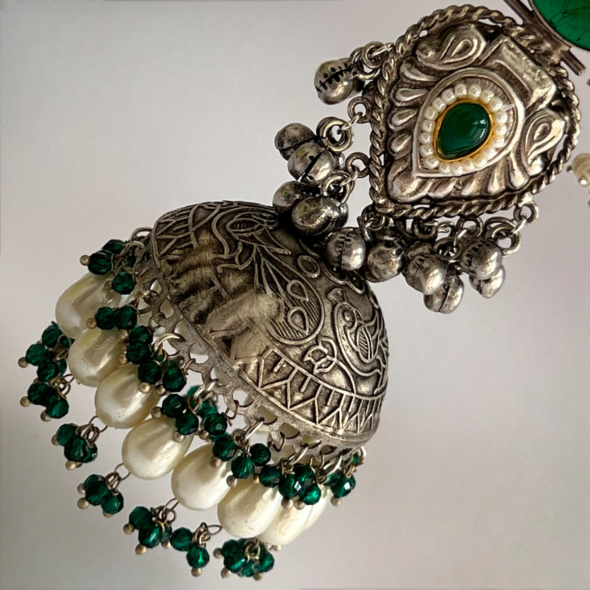 KRITHI SILVER LOOK ALIKE DUAL-TONED SILVER POLISH HANDMADE JUMBO JHUMKA ER572