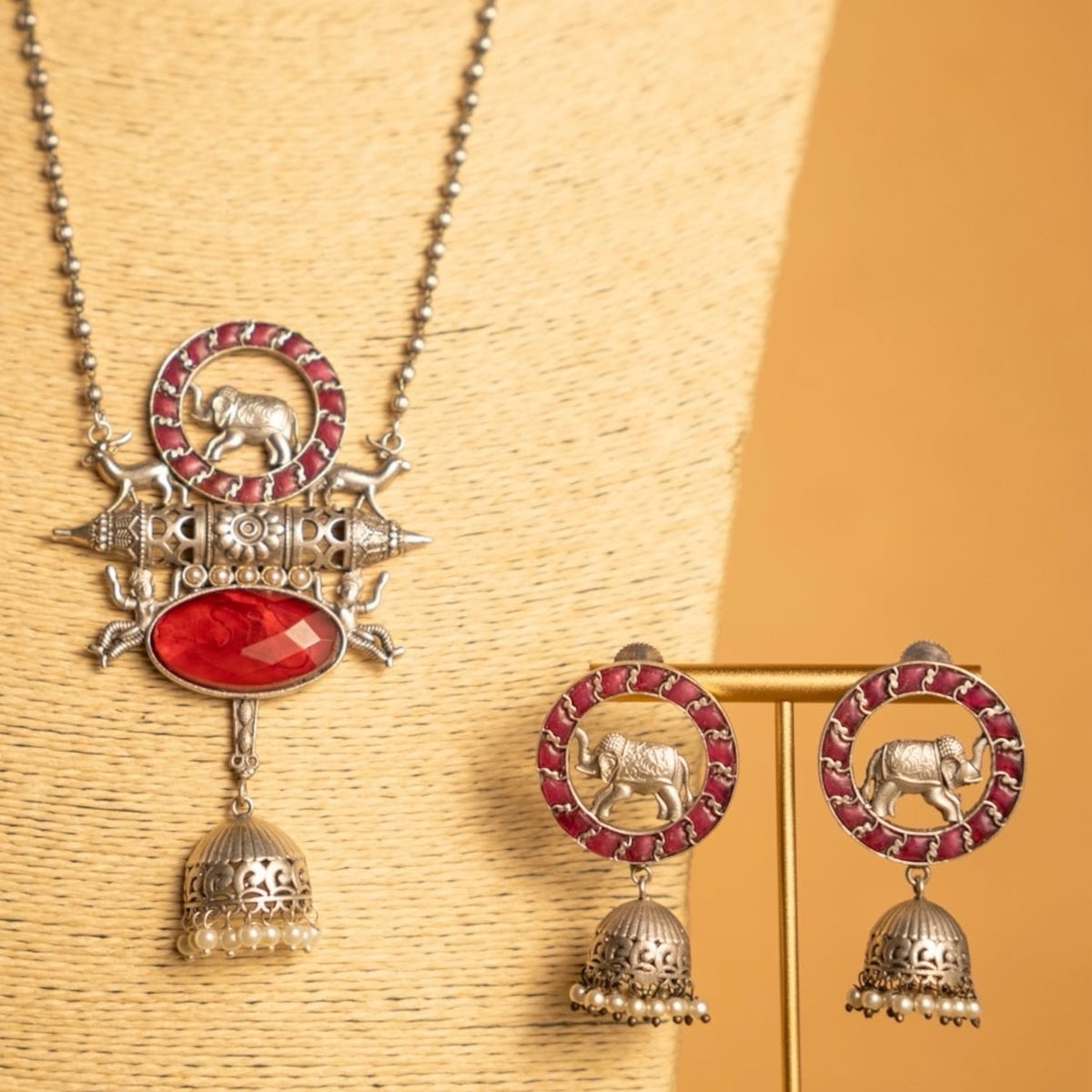 RYLEE BIJOUX FAUX SILVER SEMI HANDMADE NECKLACE/MALAS WITH EARRING NL312