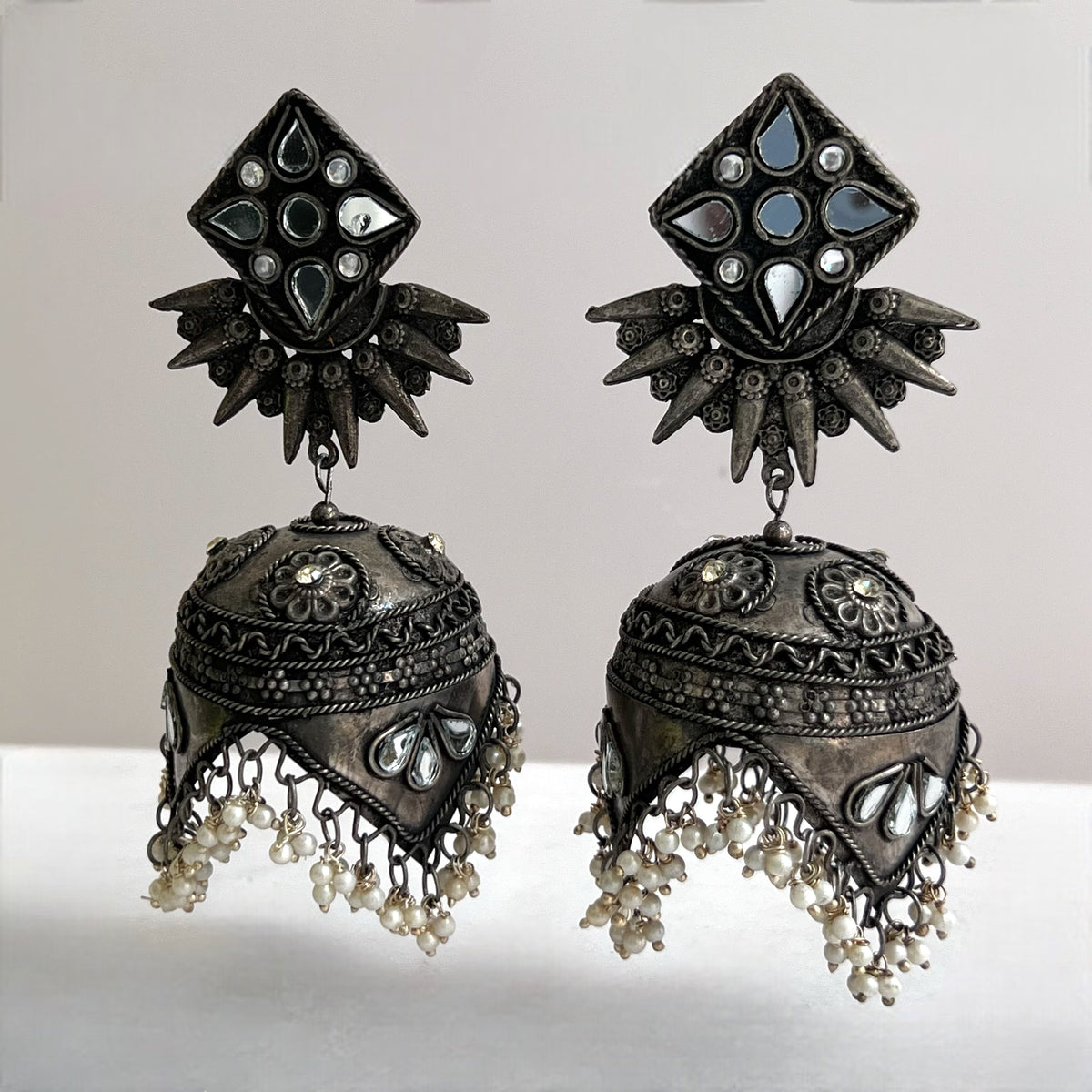 DHANYA AFGHANI RAW AND RUSTIC AND VINTAGE MIRROR EARRING AF25