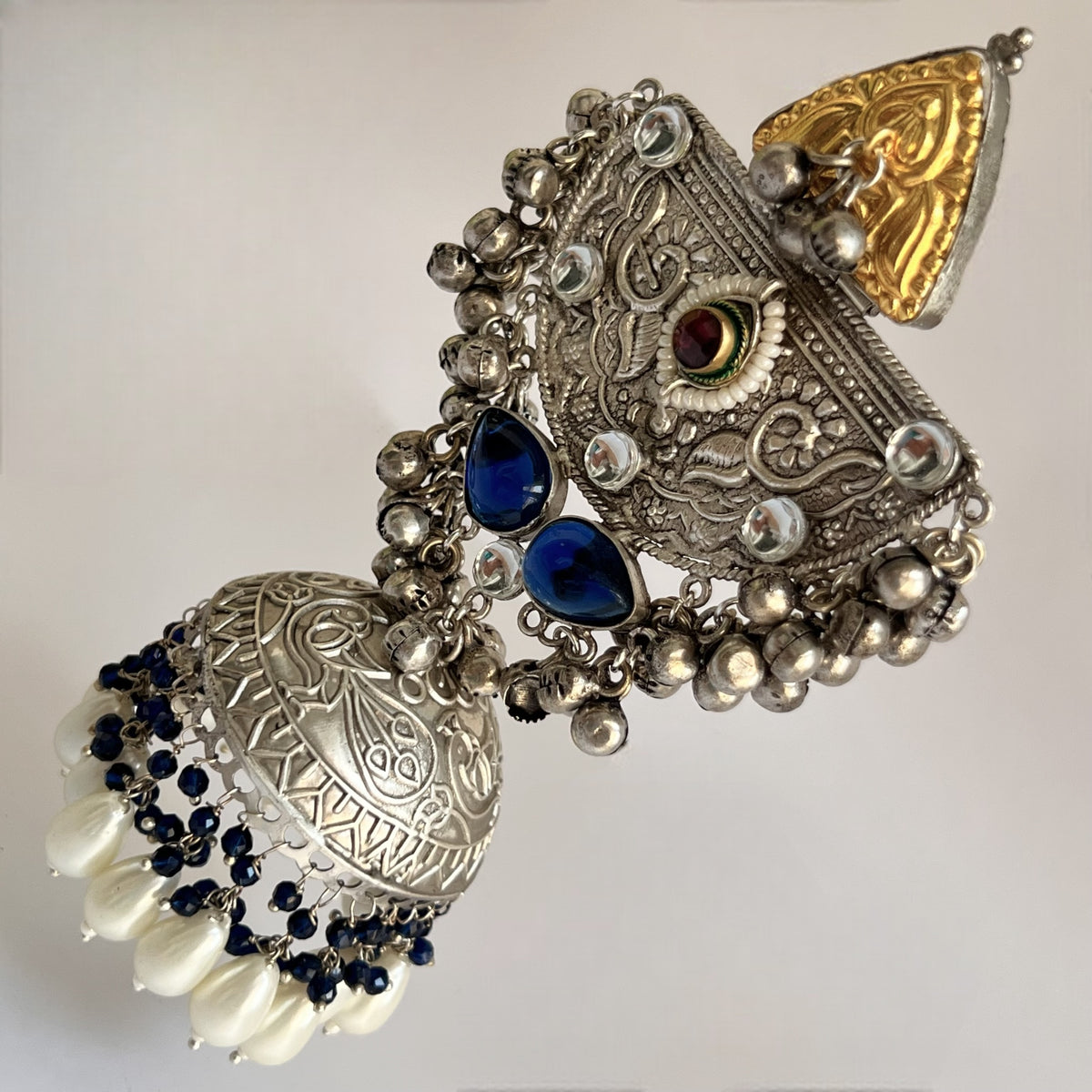 ÉLIRA SILVER LOOK ALIKE HAND HAMMERED DUAL TONED JUMBO JHUMKA ER558