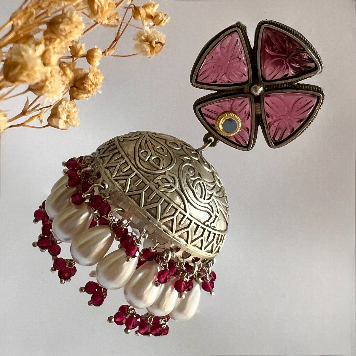 MASANI SILVER LOOK ALIKE DUAL-TONED SILVER POLISH HANDMADE JHUMKA ER573