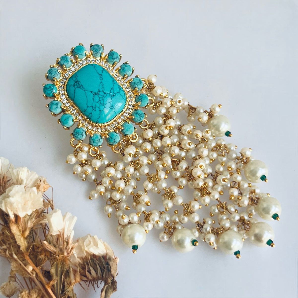 LIYA HANDMADE PEARL BEADED GOLD-TONED EARRING-ER561