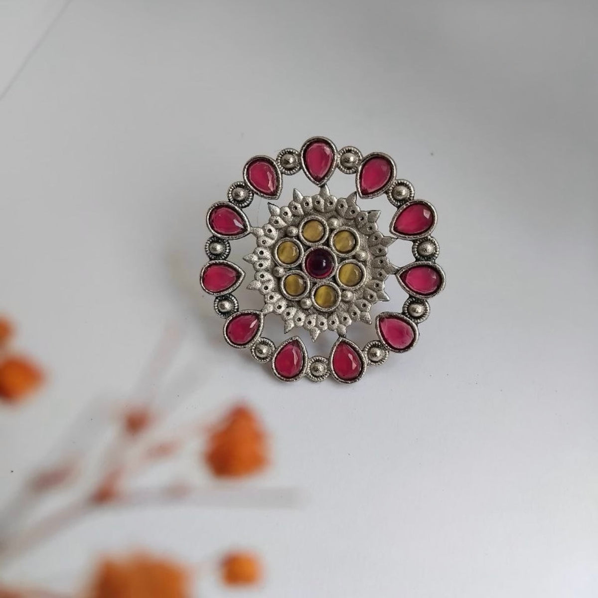 KARISHMA FAUX SILVER PREMIUM POLISH RING R86