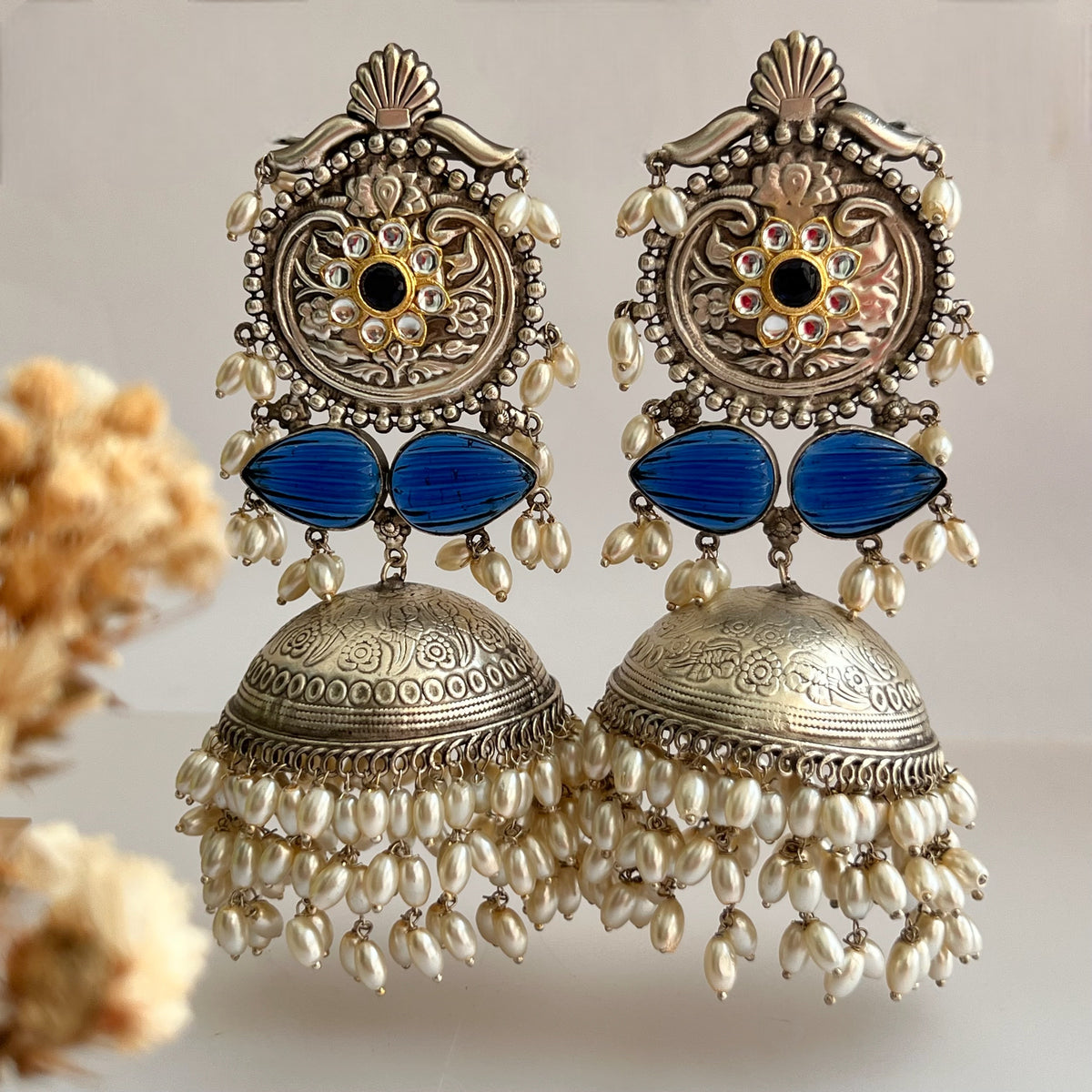 SELAM SILVER LOOK ALIKE DUAL-TONED SILVER POLISH HANDMADE JHUMKA ER574