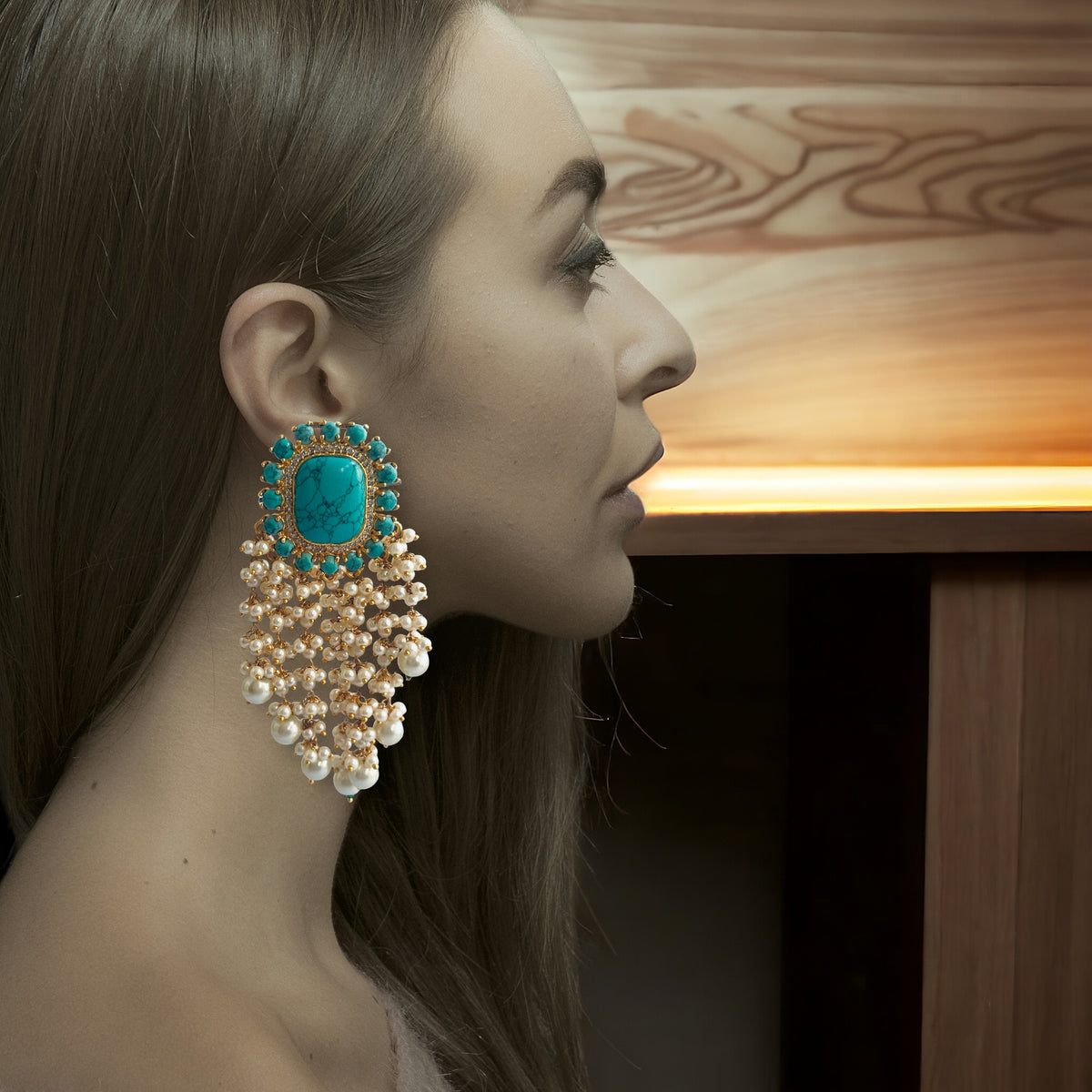 LIYA HANDMADE PEARL BEADED GOLD-TONED EARRING-ER561