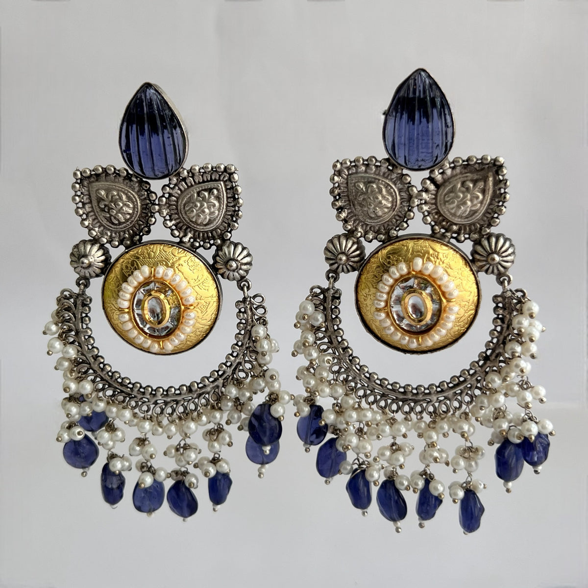 RINA SILVER LOOK ALIKE DUAL-TONED SILVER POLISH HAND MADE DANGLERS ER559