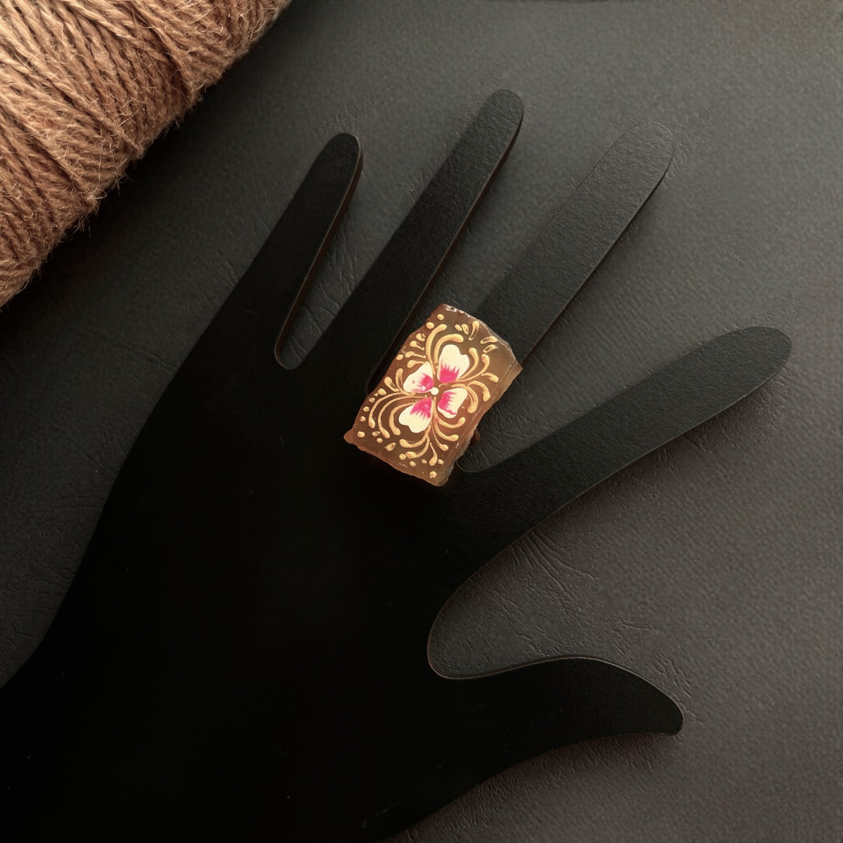 SRINAYS RAW STONE HANDMADE AND HAND  PAINTED GOLD TONED RING R14