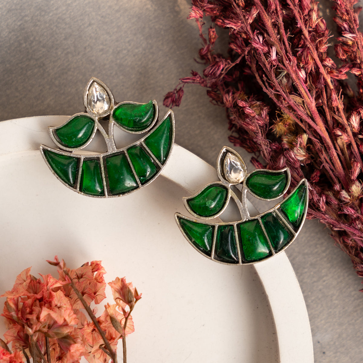 LIMA FAUX SILVER SEMI HANDMADE STUDS EARRINGS ER679