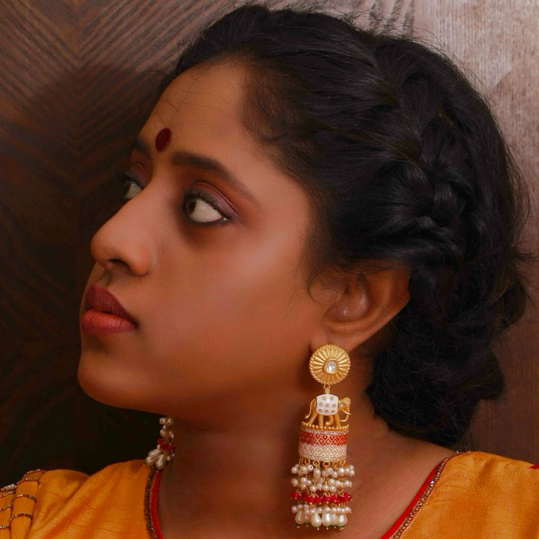 OLIFANT POLKI STUDDED GRACEFUL JHUMKAS-HAND PAINTED-ER98