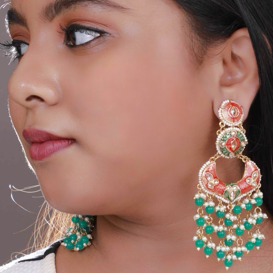 ROYAL ENCHANTMENT BEADED MEENAKARI GOLD-TONED EARRING -ER272